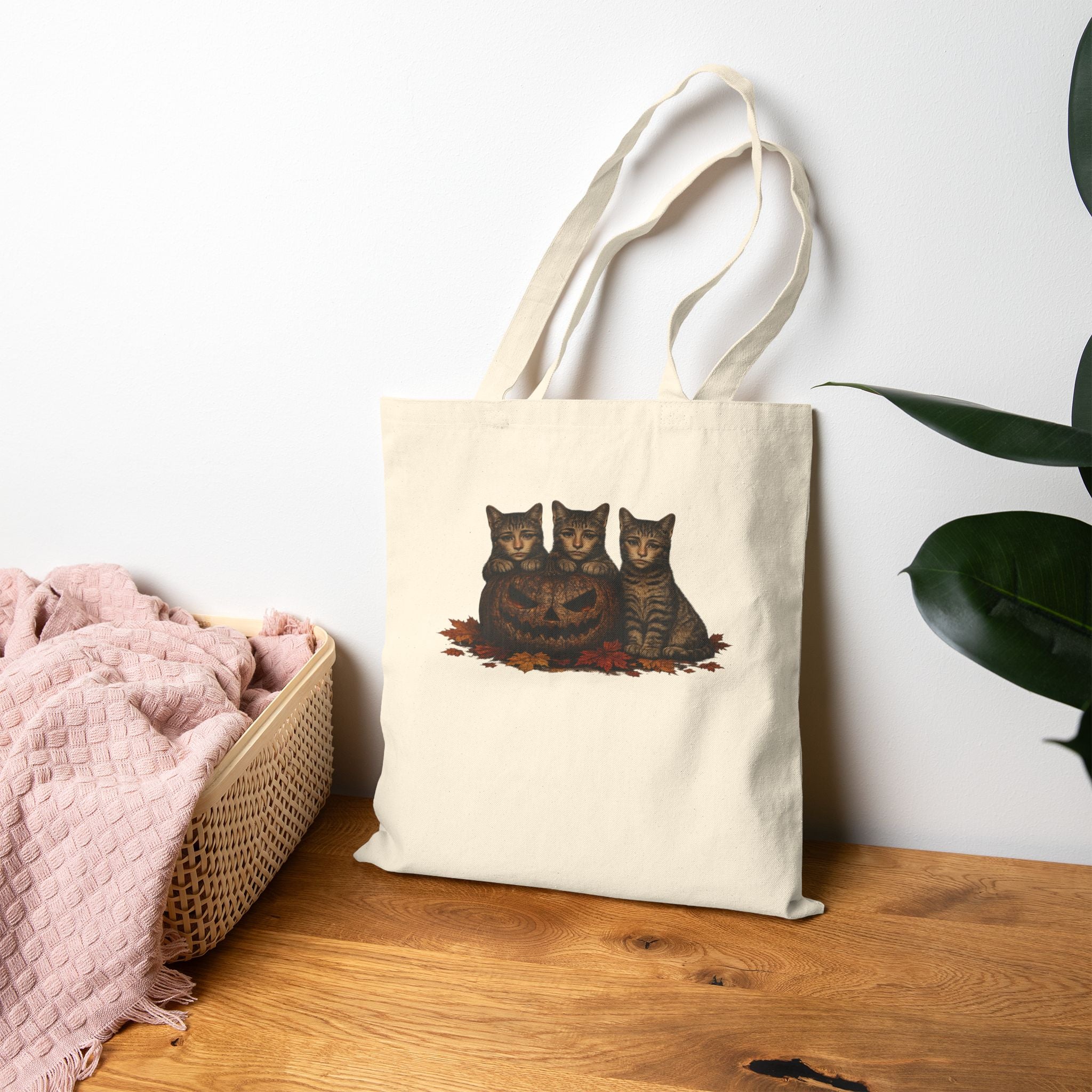 Autumn Trio Cats Cotton Tote Bag