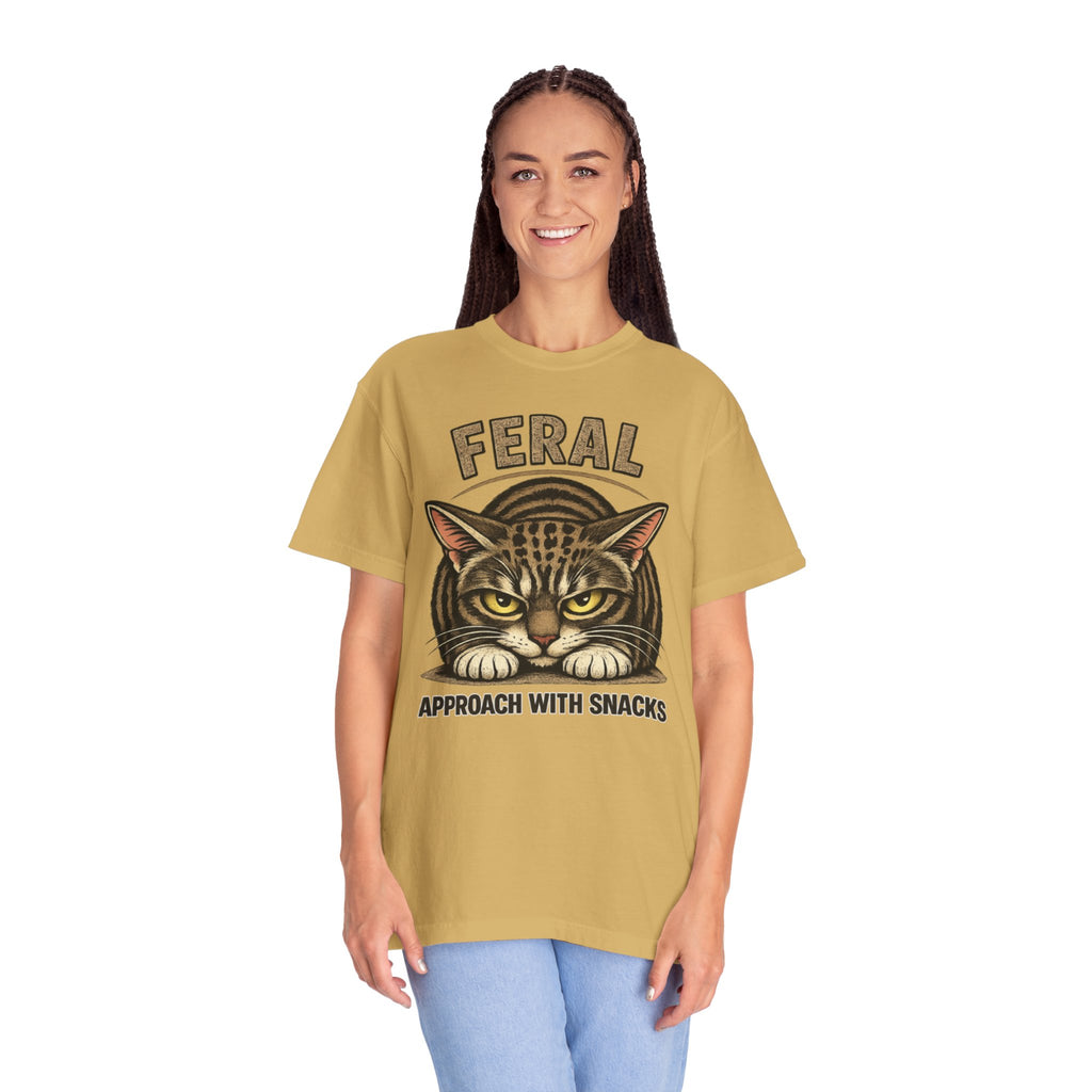 T-Shirt — "Feral: Approach With Snacks" Cat Graphic Tee