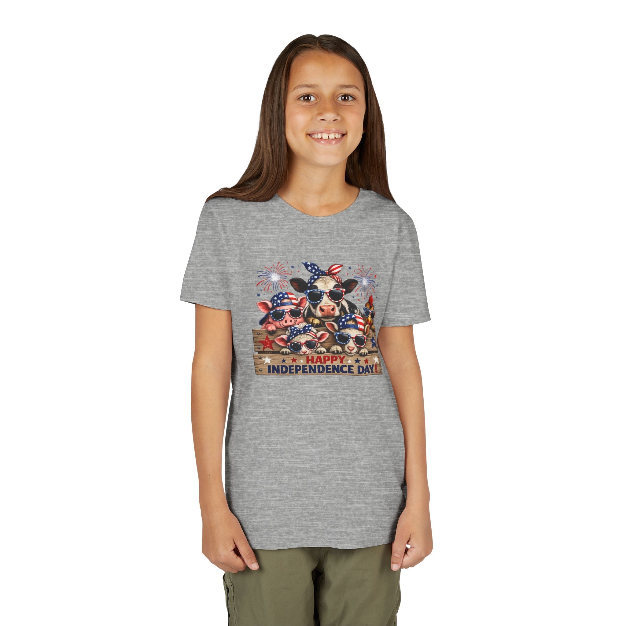 Youth Tee - Happy Independence Day Cow Patriotic Graphic