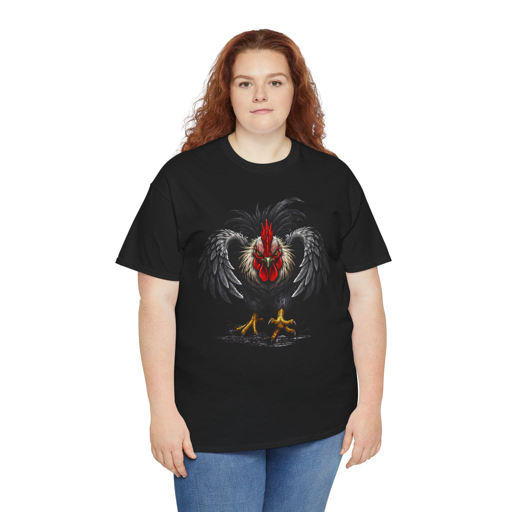 Rooster Warrior Graphic Tee — Fierce Black Rooster Illustration T-Shirt