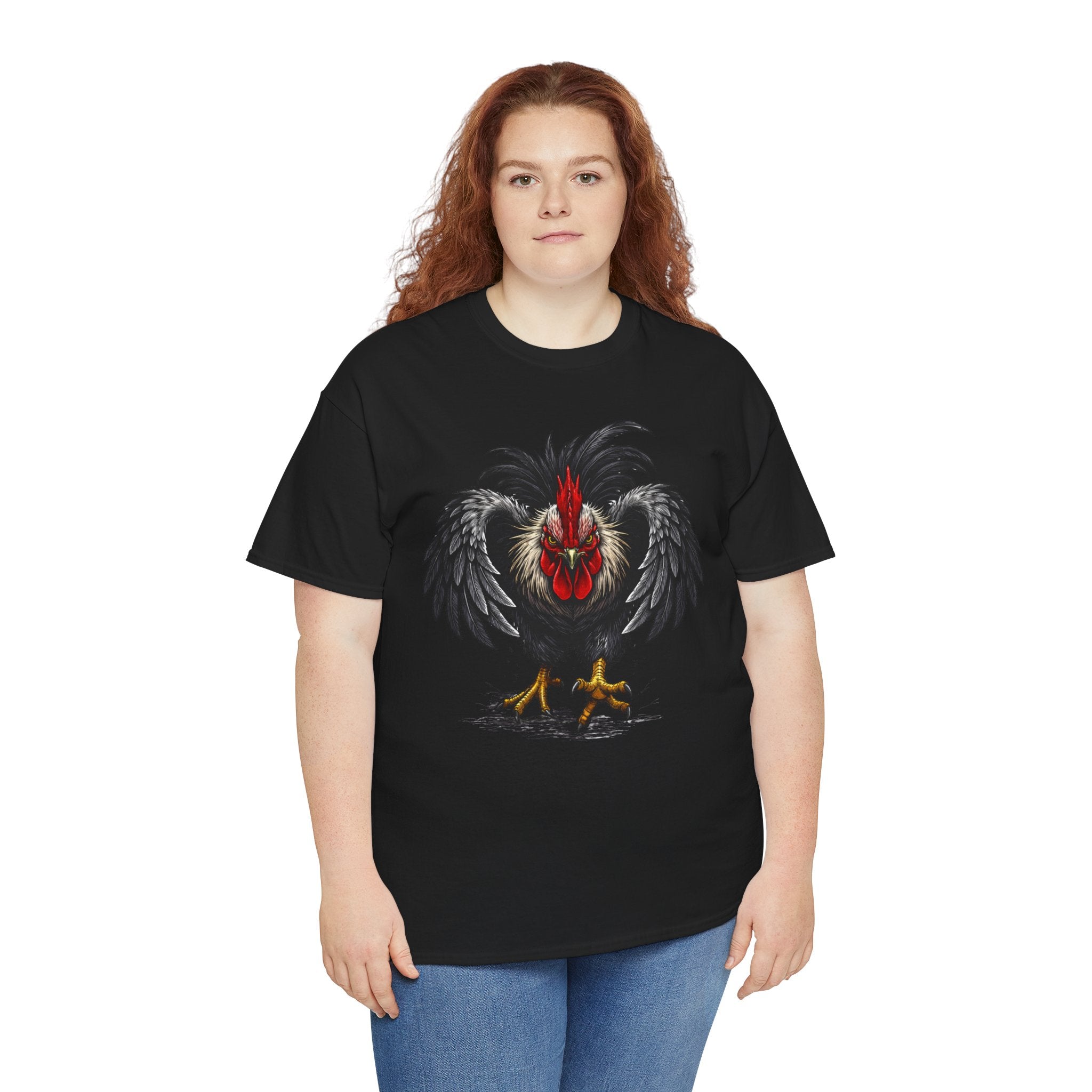 Rooster Warrior Graphic Tee — Fierce Black Rooster Illustration T-Shirt