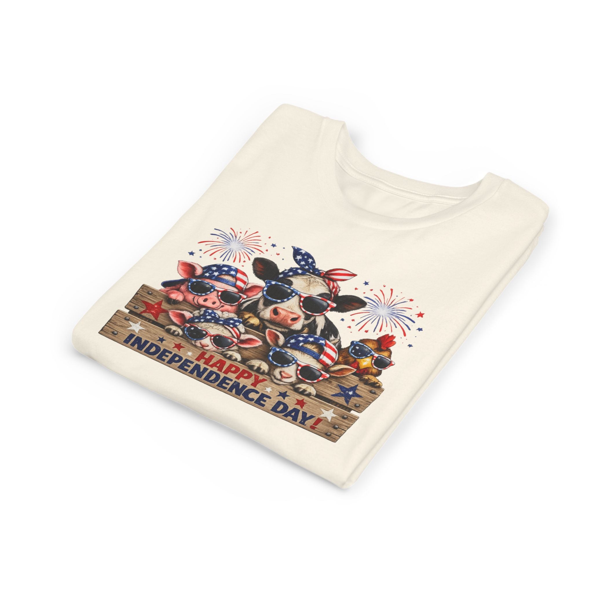 Youth Tee - Happy Independence Day Cow Patriotic Graphic