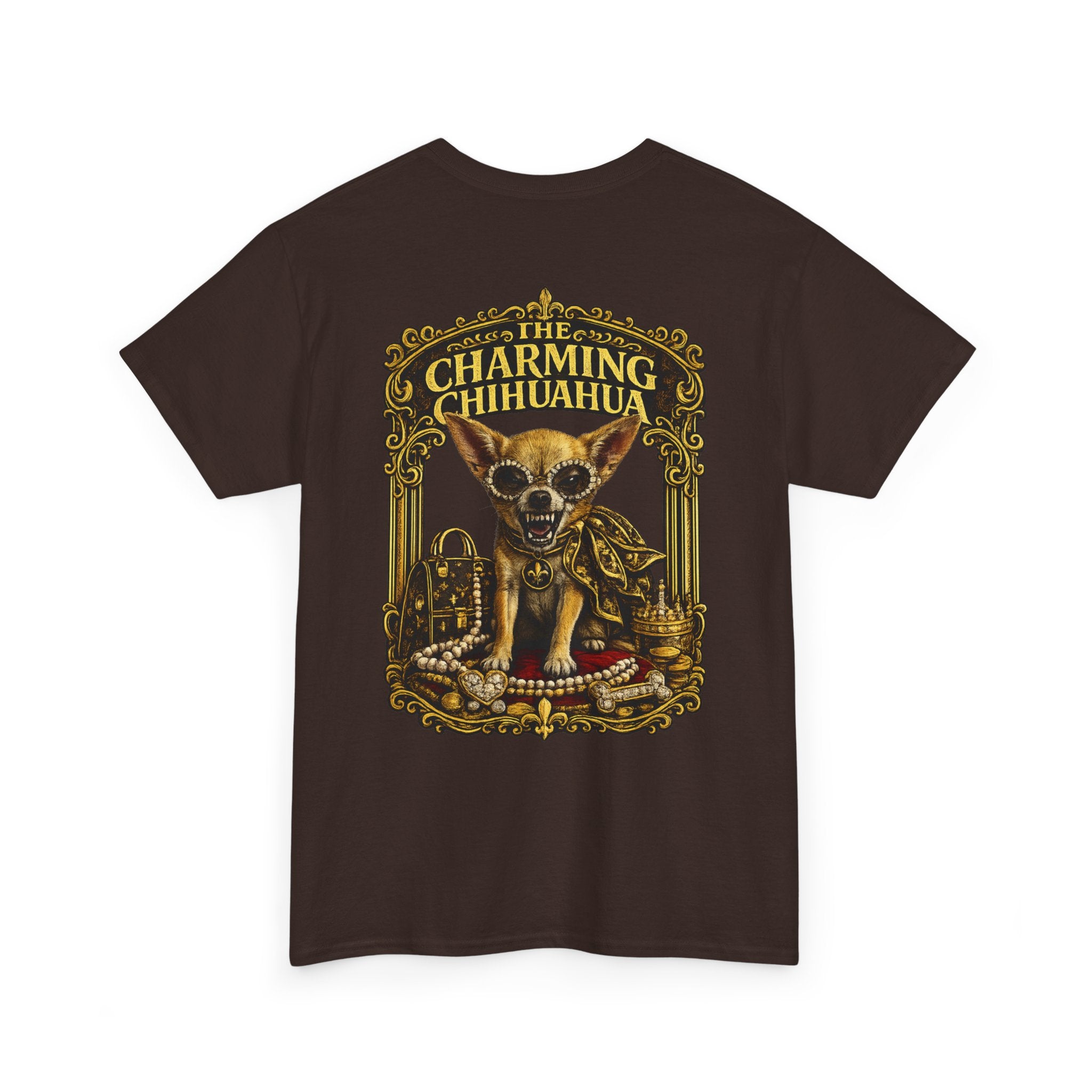 Chihuahua Crest Tee with back print — Vintage Chihuahua "THE CHARMNG CHIHUAHUA"