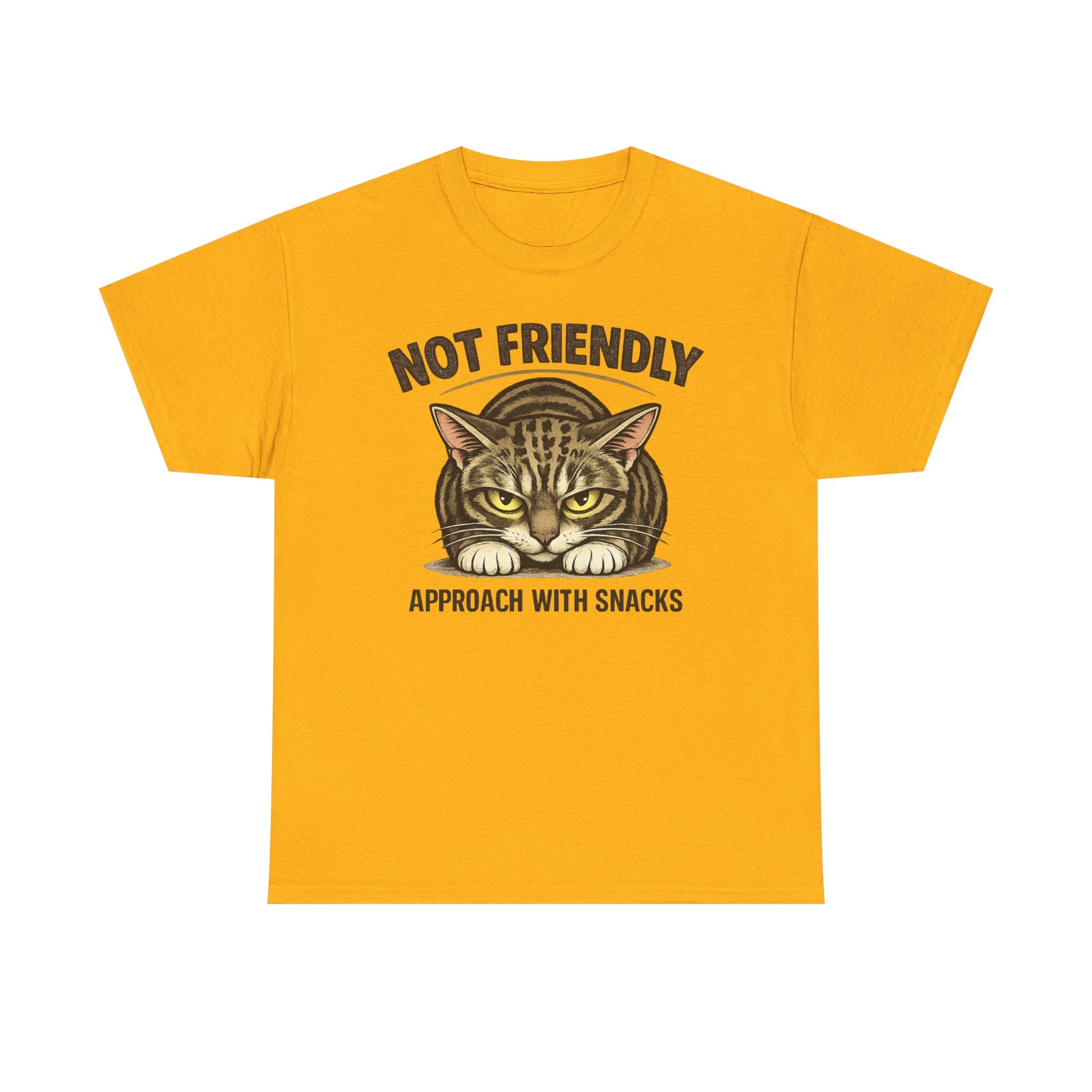 Not Friendly Cat T-Shirt — Graphic Tee "Approach With Snacks"