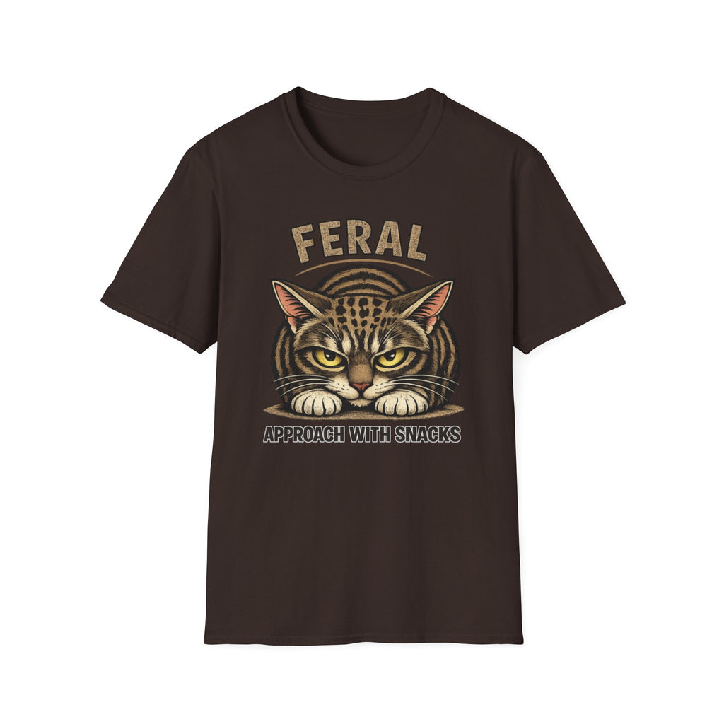 Feral Cat T-Shirt — "Feral: Approach With Snacks" Vintage-Style Graphic Tee