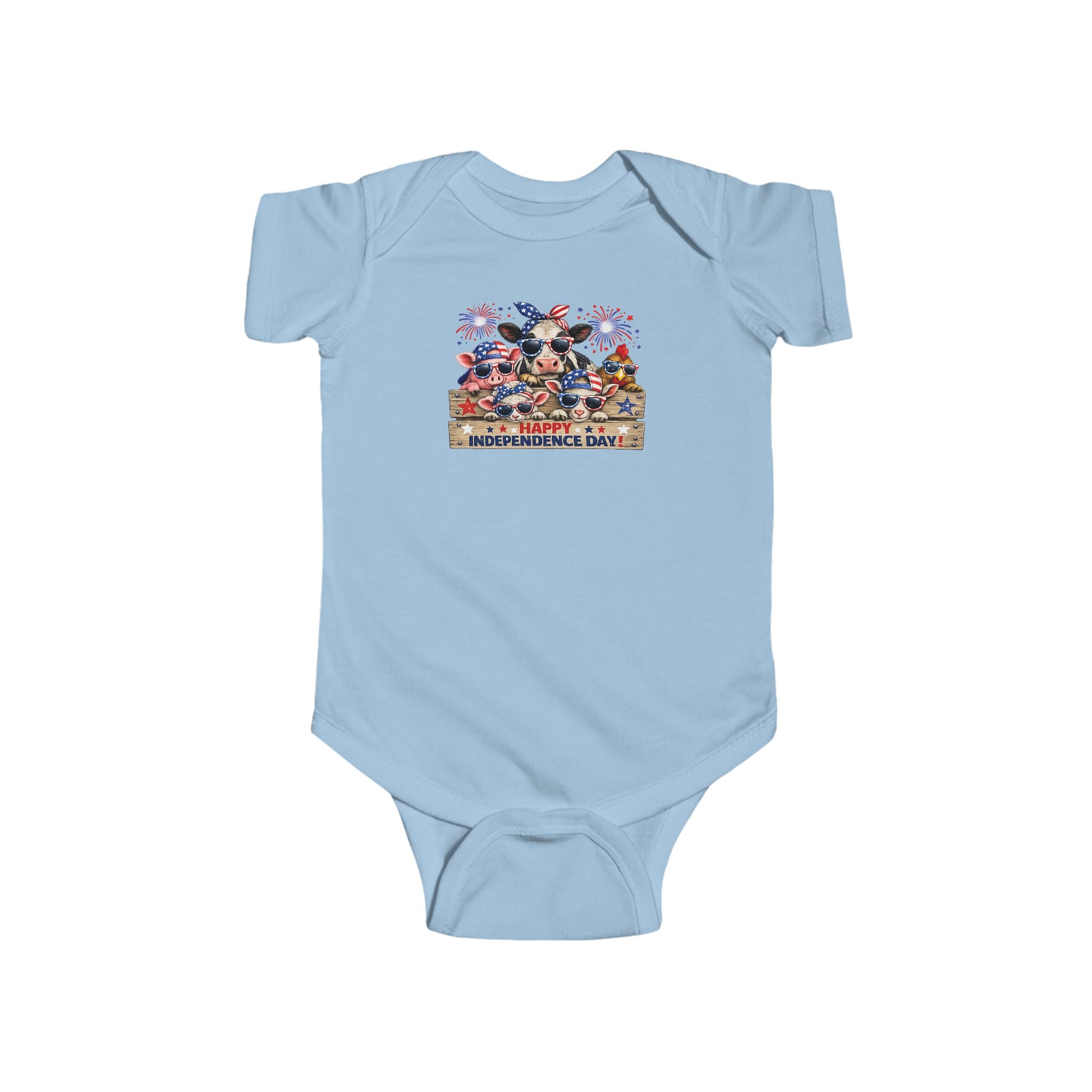 4th of July Baby Bodysuit - Patriotic Fireworks & USA Animal Friends Infant Onesie