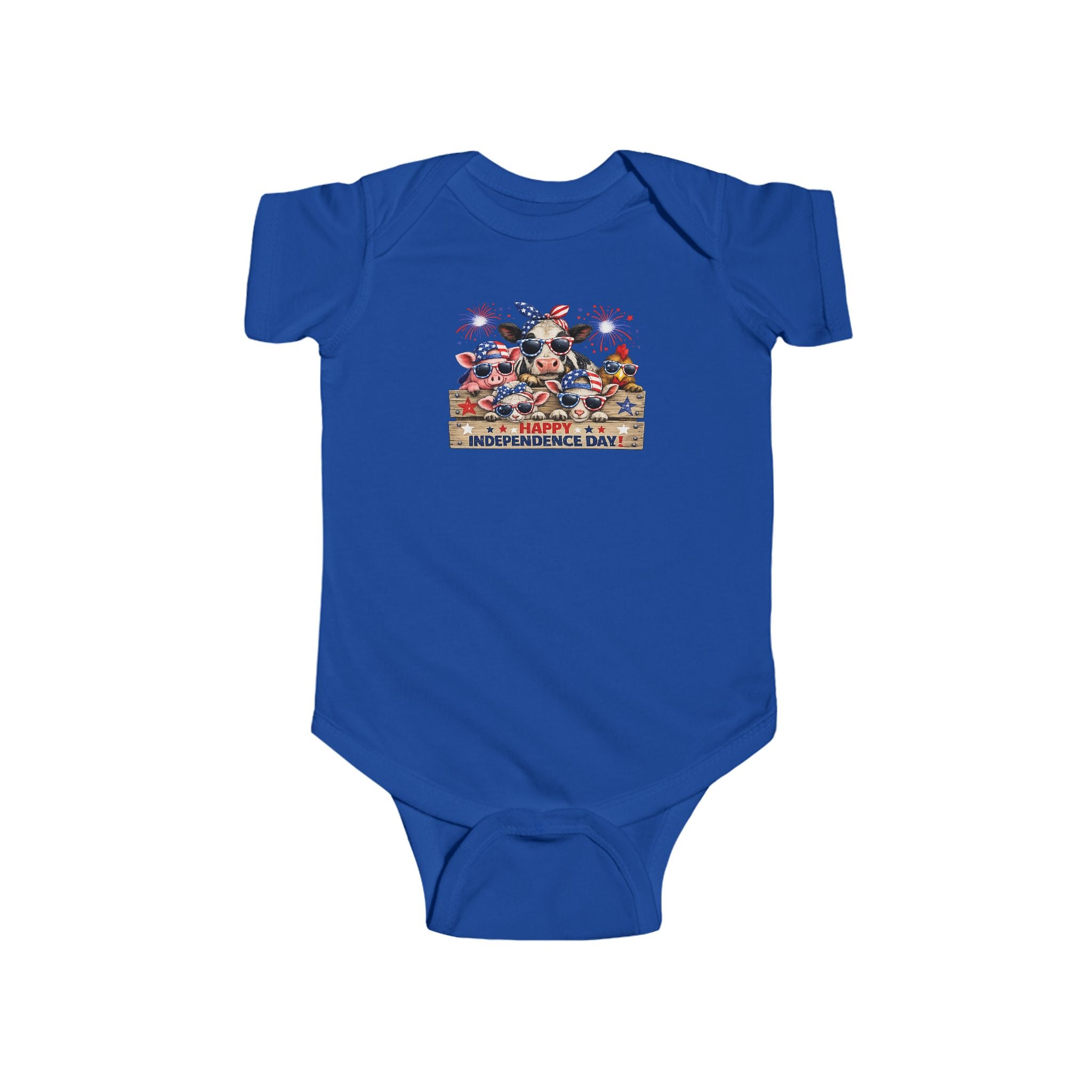 4th of July Baby Bodysuit - Patriotic Fireworks & USA Animal Friends Infant Onesie