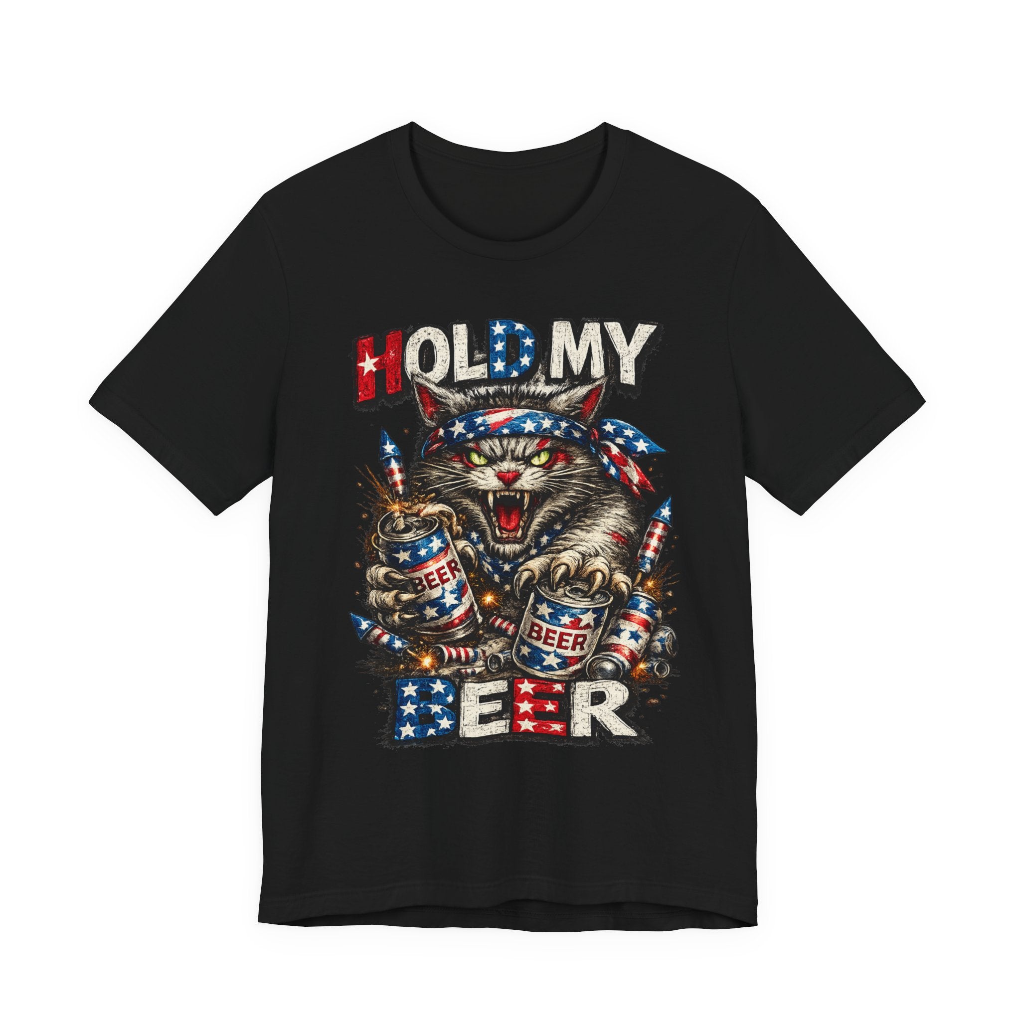 Hold My Beer Cat T-Shirt — Patriotic Funny Independence Day Tee