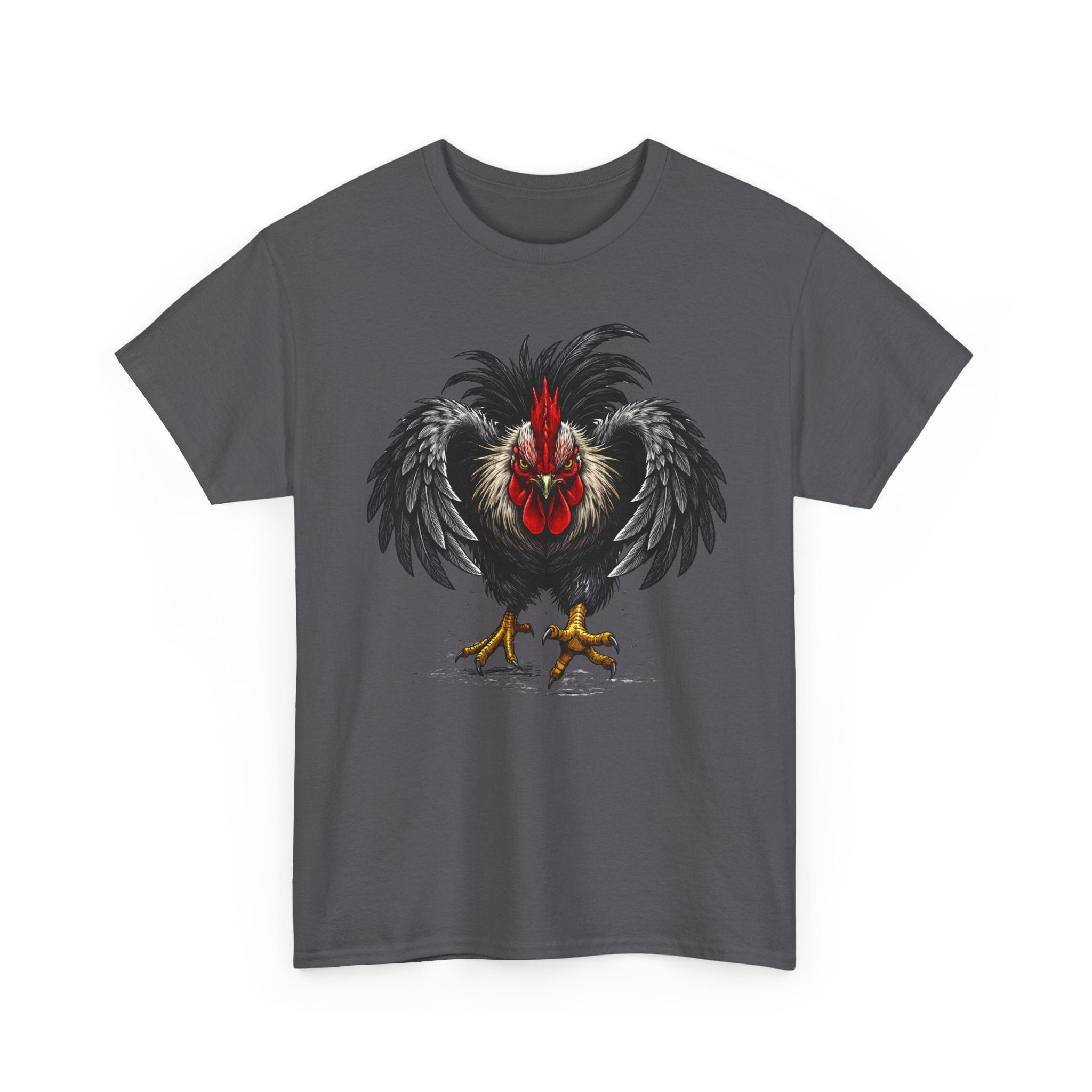 Rooster Warrior Graphic Tee — Fierce Black Rooster Illustration T-Shirt