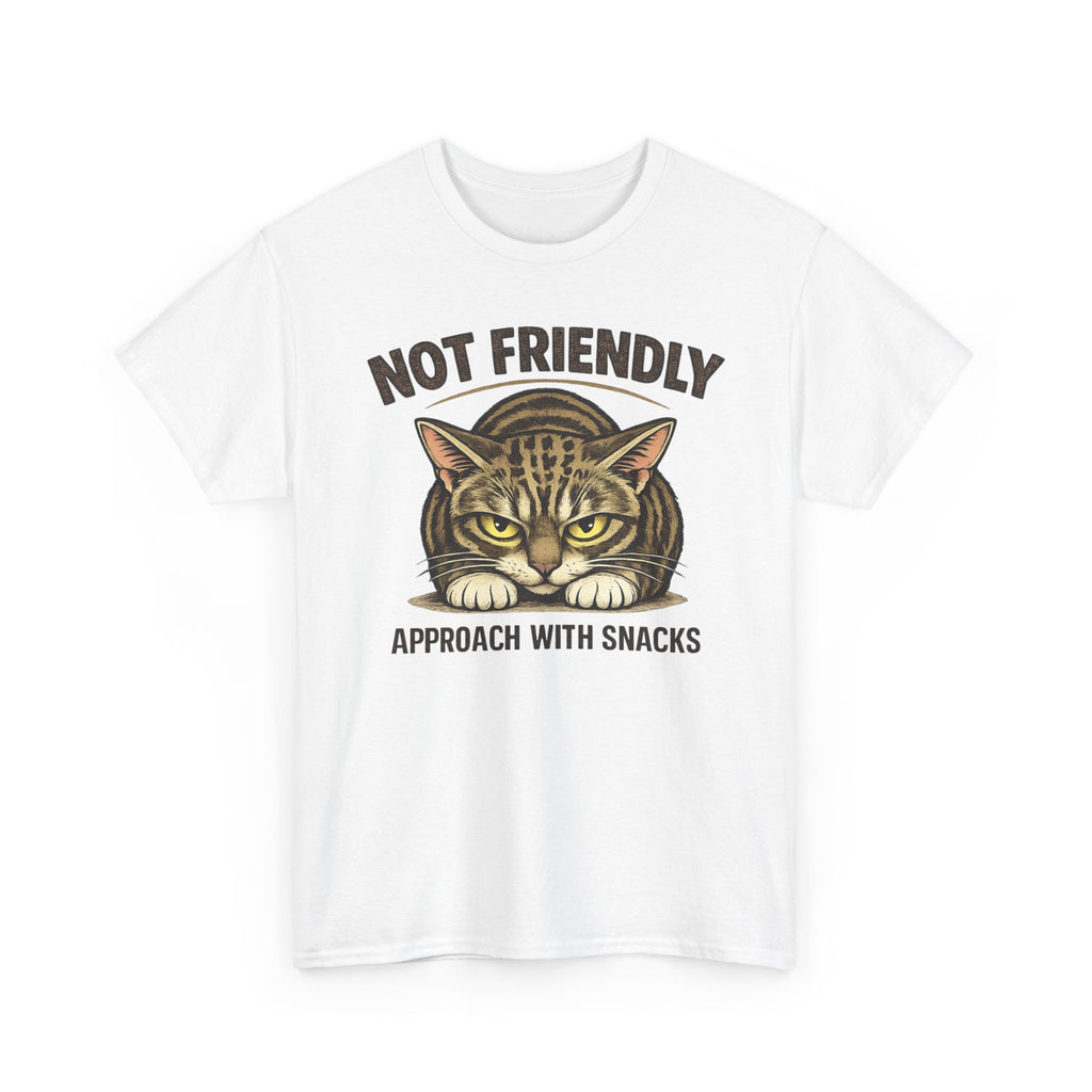 Not Friendly Cat T-Shirt — Graphic Tee "Approach With Snacks"