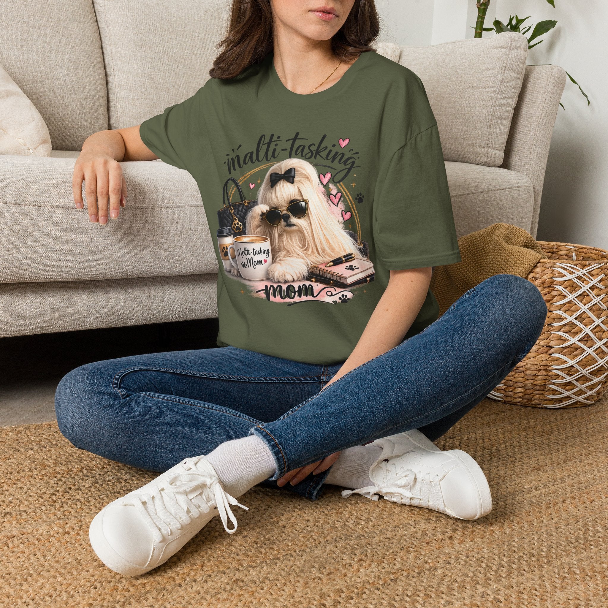 Multi-Tasking Mom T-Shirt — Cute Sunglasses Shih Tzu Graphic