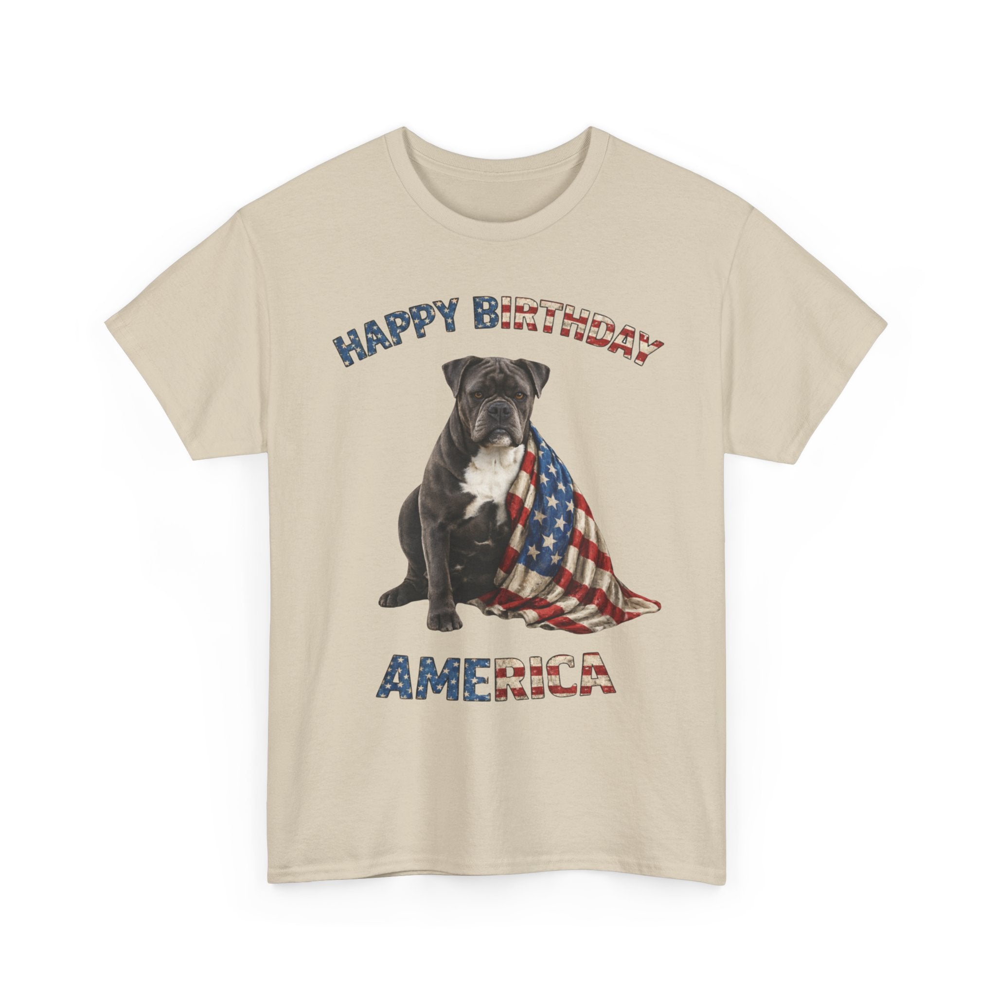 Happy Birthday America Dog Tee — Patriotic American Flag Bulldog T-Shirt