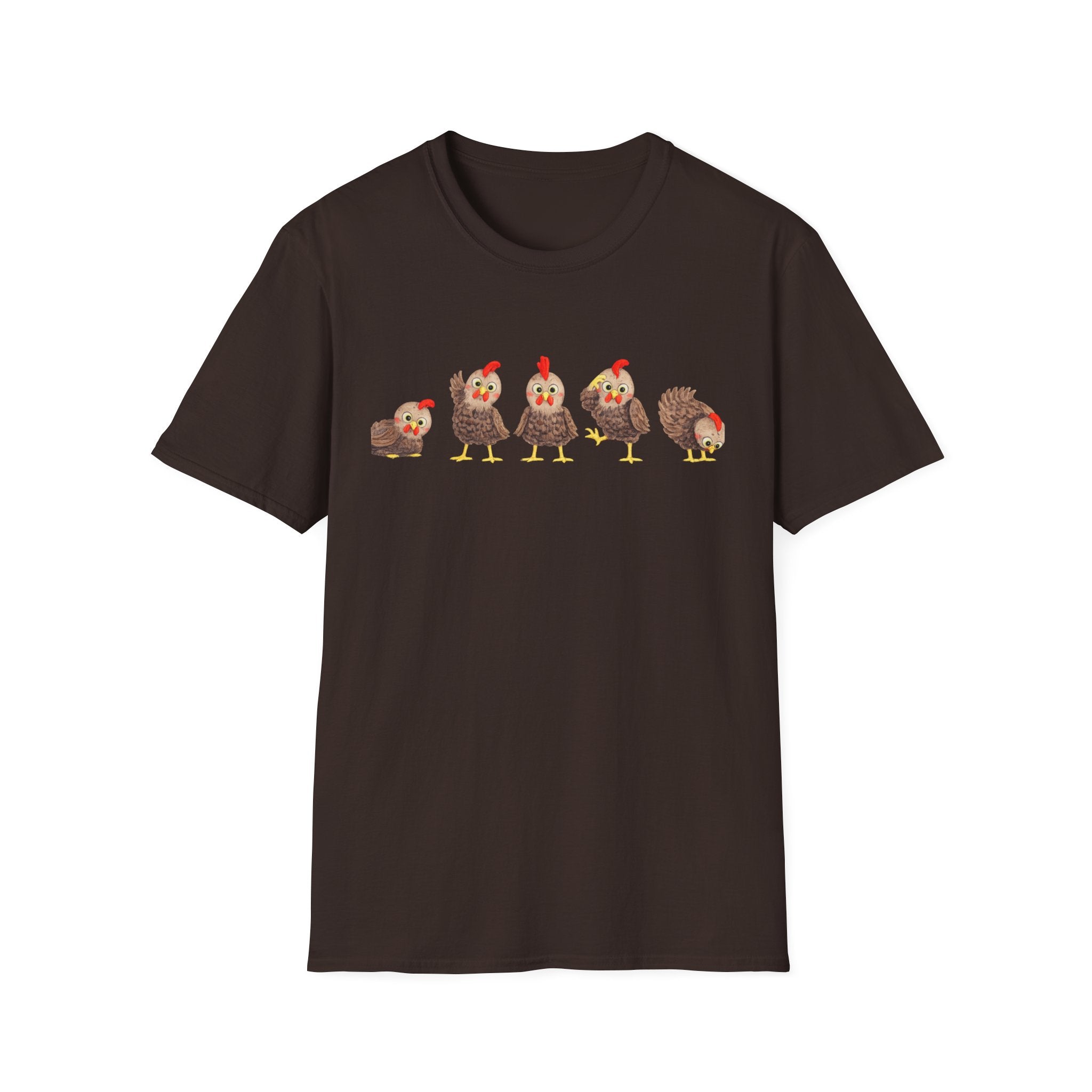 Cute Chickens T-Shirt — Row of Cartoon Hens Farm Animal Tee