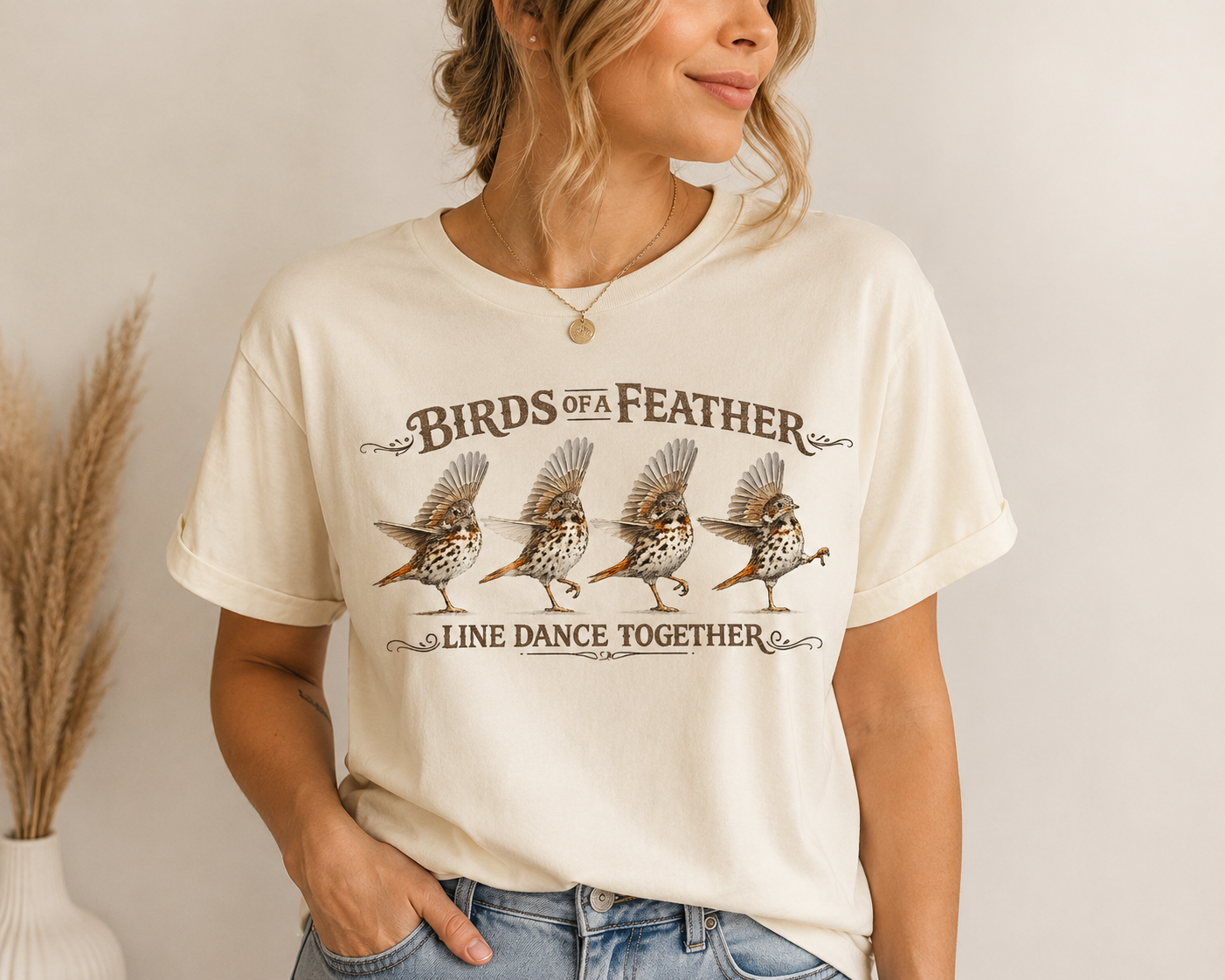 Birds of a Feather Line Dance Tee — Vintage Bird Graphic T-Shirt