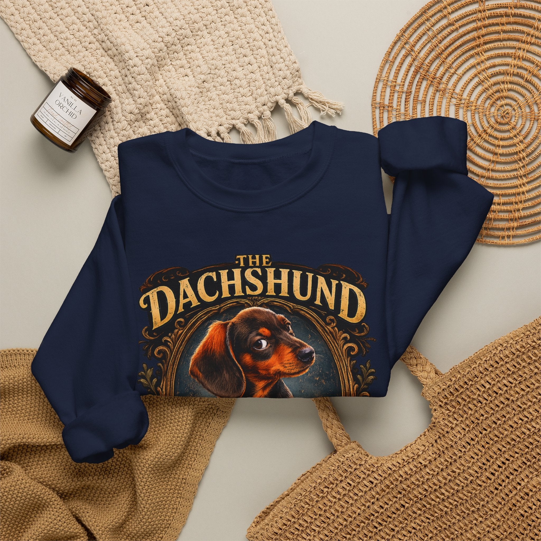Dachshund Crewneck Sweatshirt - "The Dachshund: The Long and Short of It" Vintage Dog Portrait
