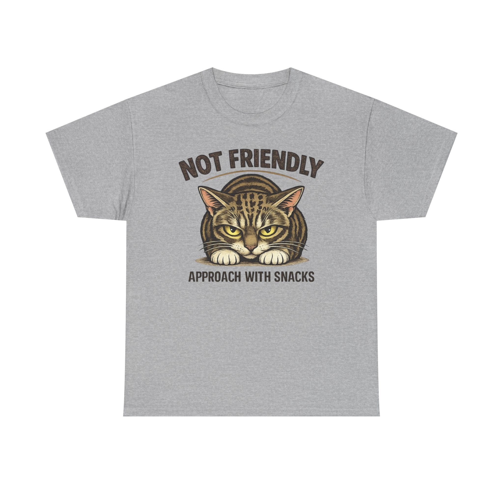 Not Friendly Cat T-Shirt — Graphic Tee "Approach With Snacks"