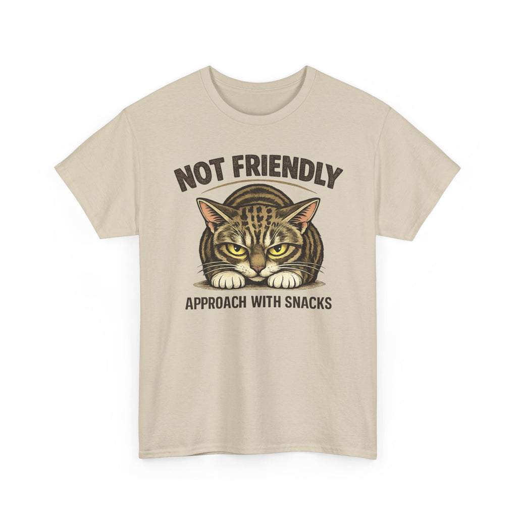 Not Friendly Cat T-Shirt — Graphic Tee "Approach With Snacks"