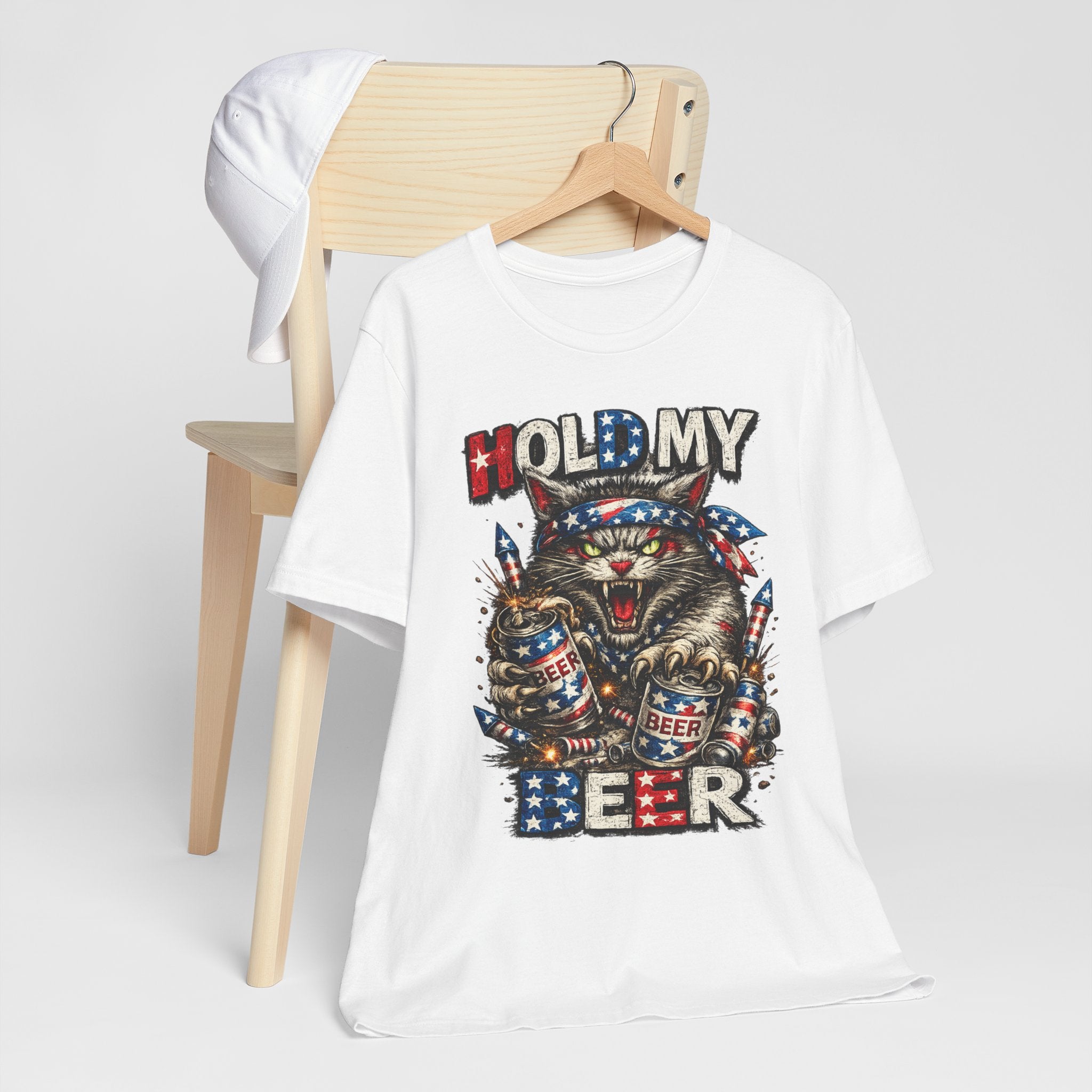 Hold My Beer Cat T-Shirt — Patriotic Funny Independence Day Tee
