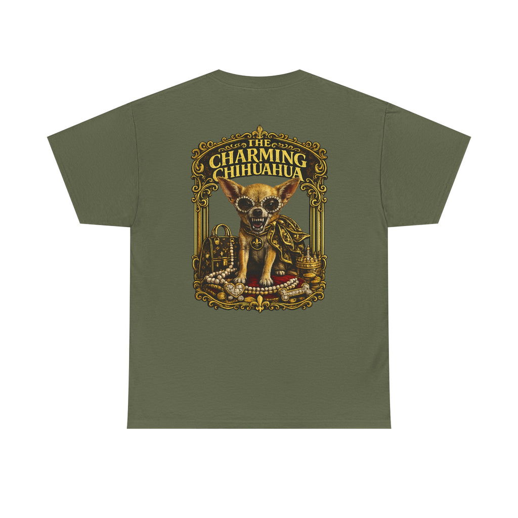 Chihuahua Crest Tee with back print — Vintage Chihuahua "THE CHARMNG CHIHUAHUA"