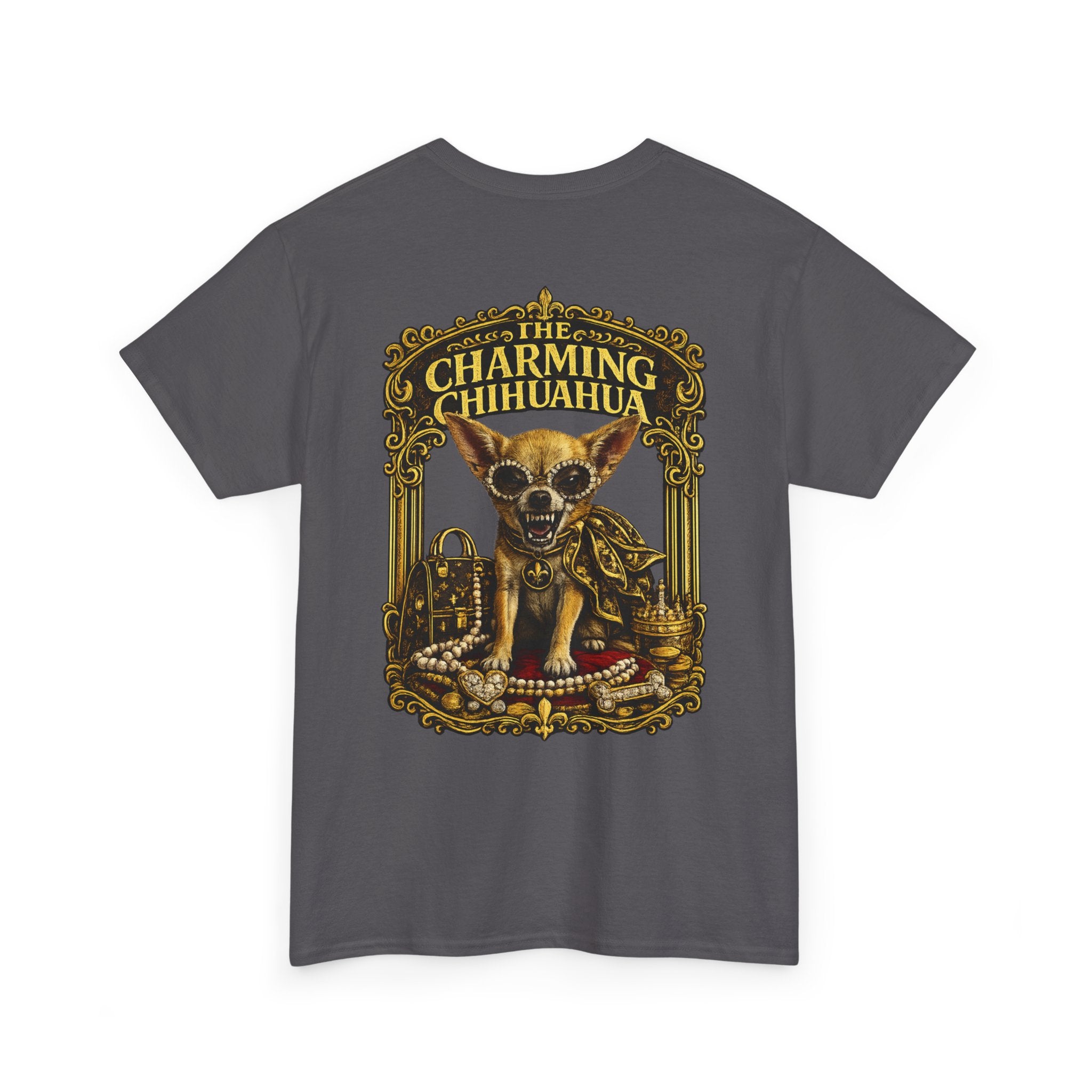 Chihuahua Crest Tee with back print — Vintage Chihuahua "THE CHARMNG CHIHUAHUA"