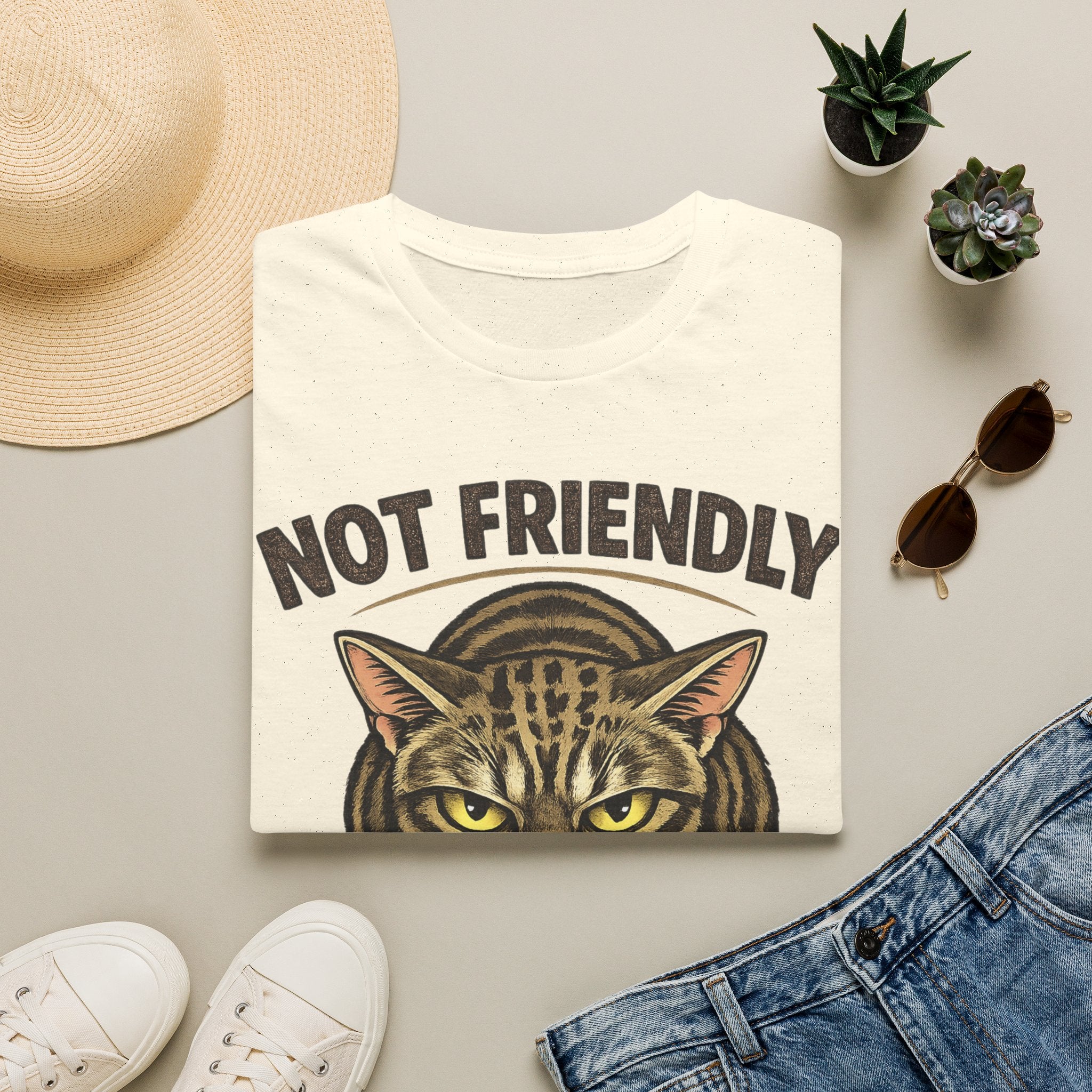 Not Friendly Cat T-Shirt — "Approach With Snacks" Vintage Grumpy Cat Tee
