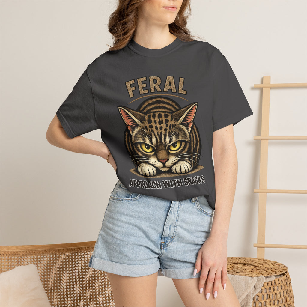 T-Shirt — "Feral: Approach With Snacks" Cat Graphic Tee