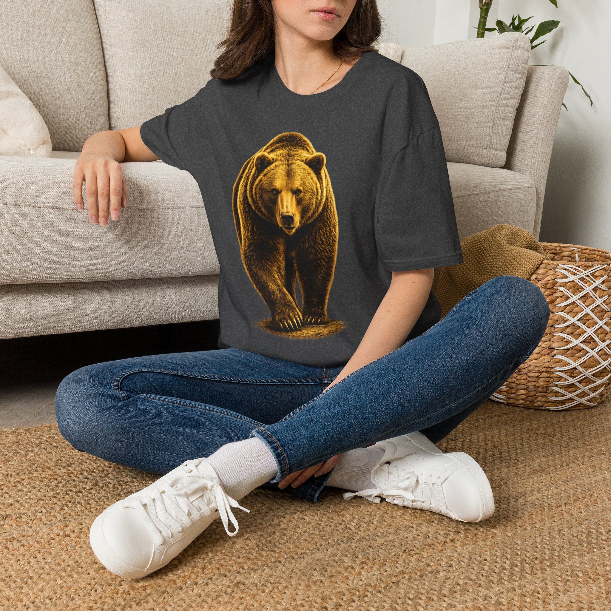 Bear Graphic T-Shirt — Bold Front-Facing Brown Bear Tee