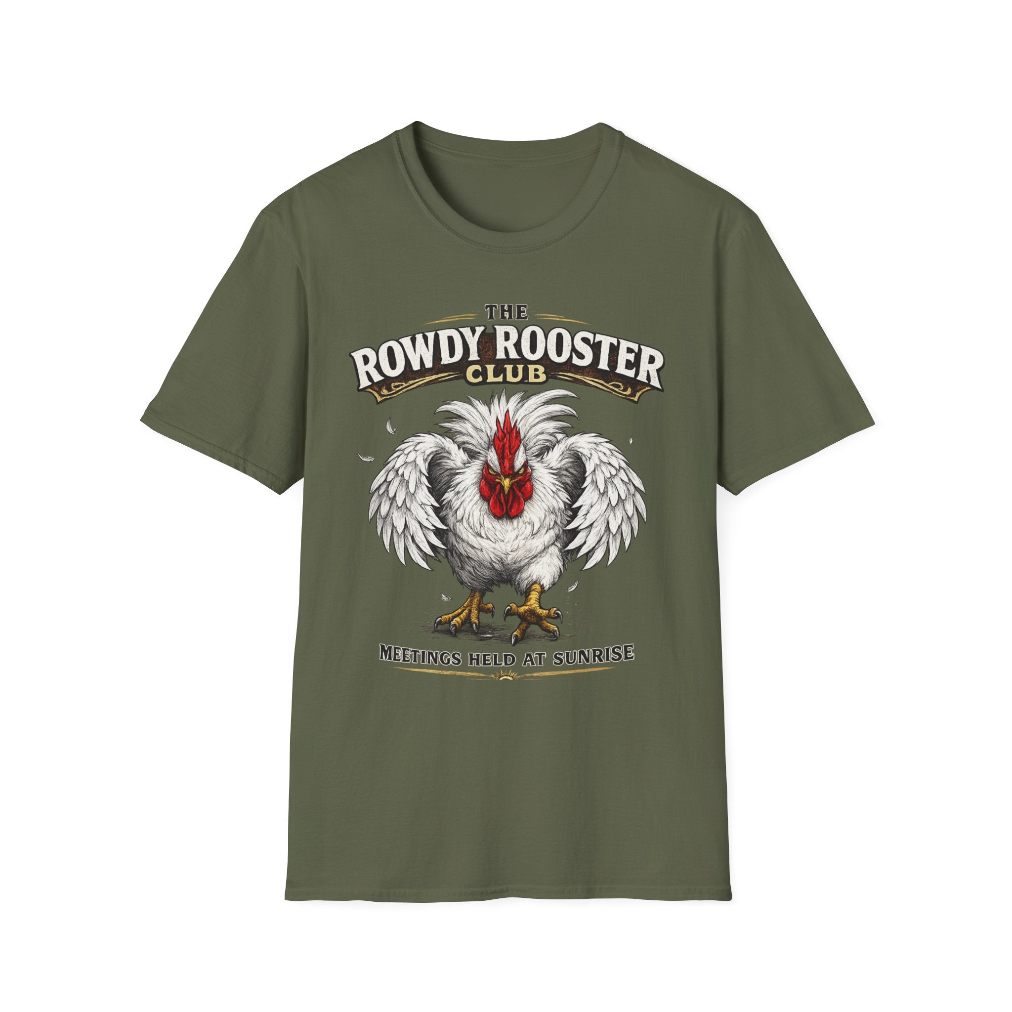 Rooster - Rowdy Rooster Club T-Shirt — 'Meetings Held at Sunrise' Graphic Tee