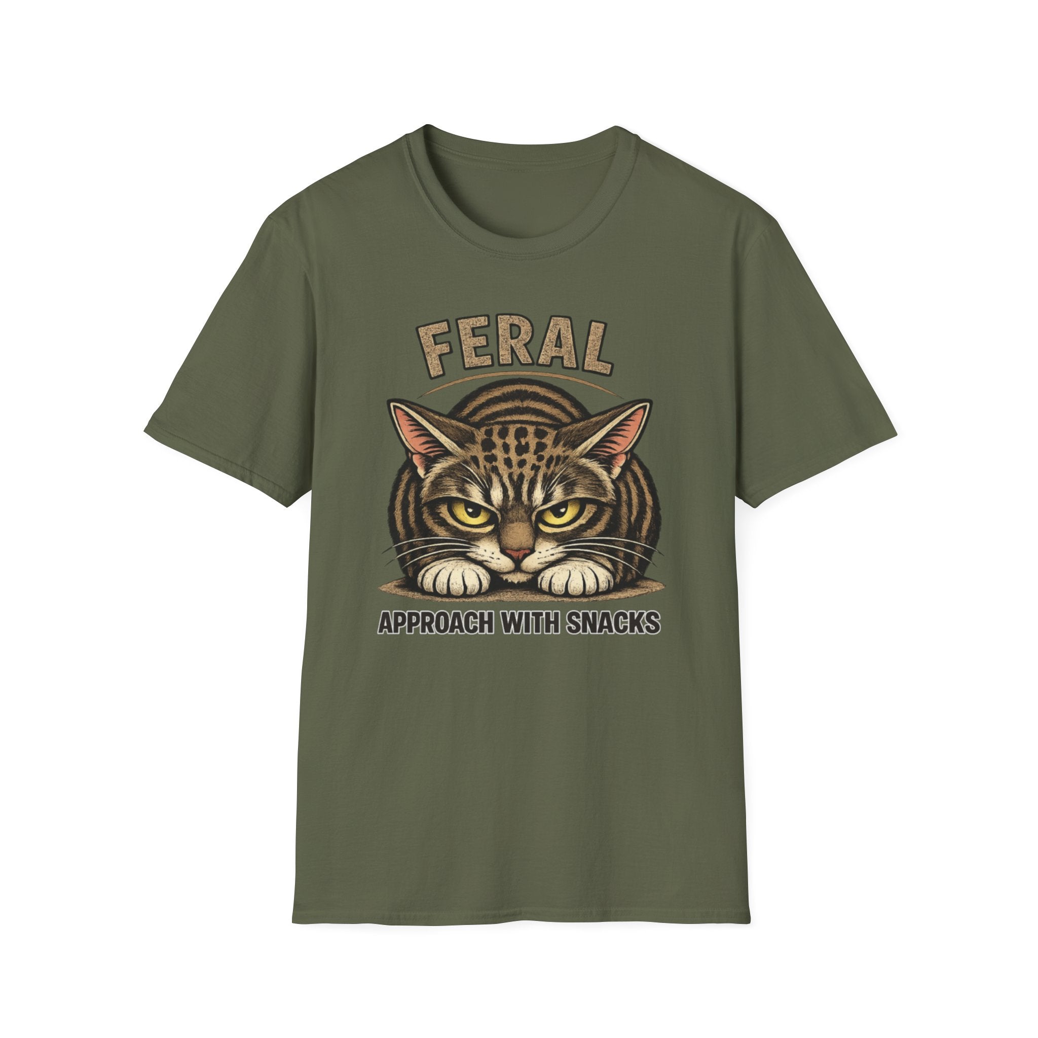 Feral Cat T-Shirt — "Feral: Approach With Snacks" Vintage-Style Graphic Tee