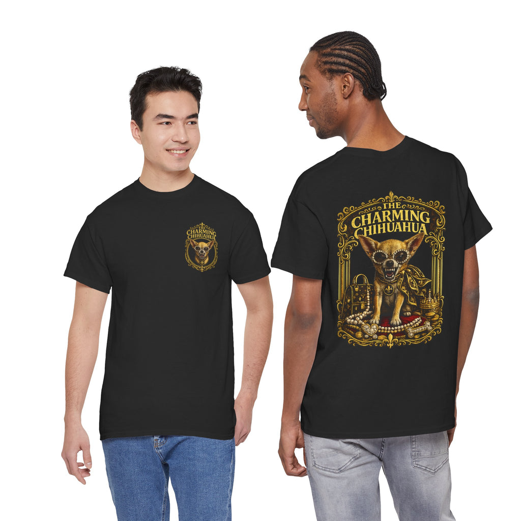 Chihuahua Crest Tee with back print — Vintage Chihuahua "THE CHARMNG CHIHUAHUA"