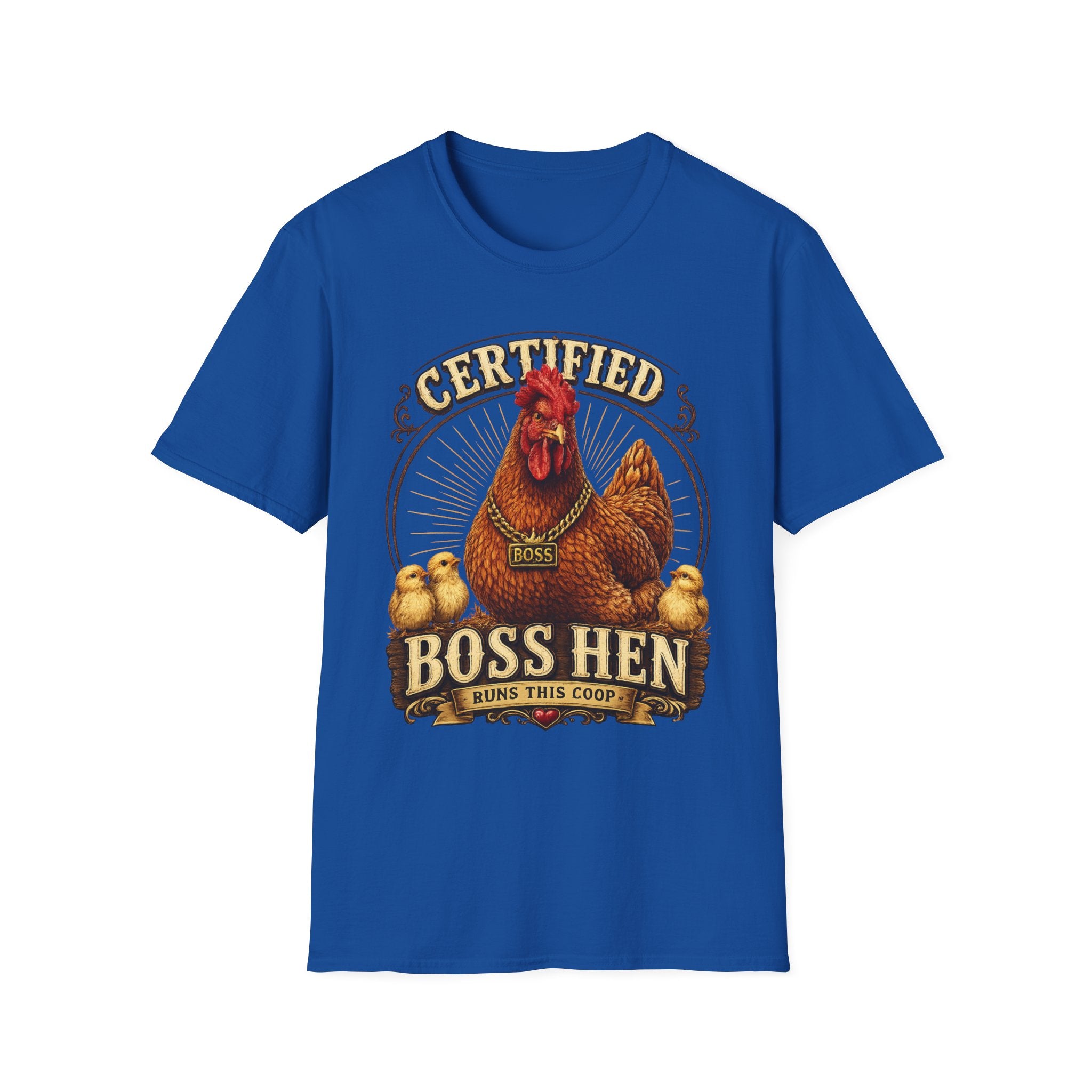 Boss Hen T-Shirt — "Certified Boss Hen Runs This Coop" Chicken Farm Tee