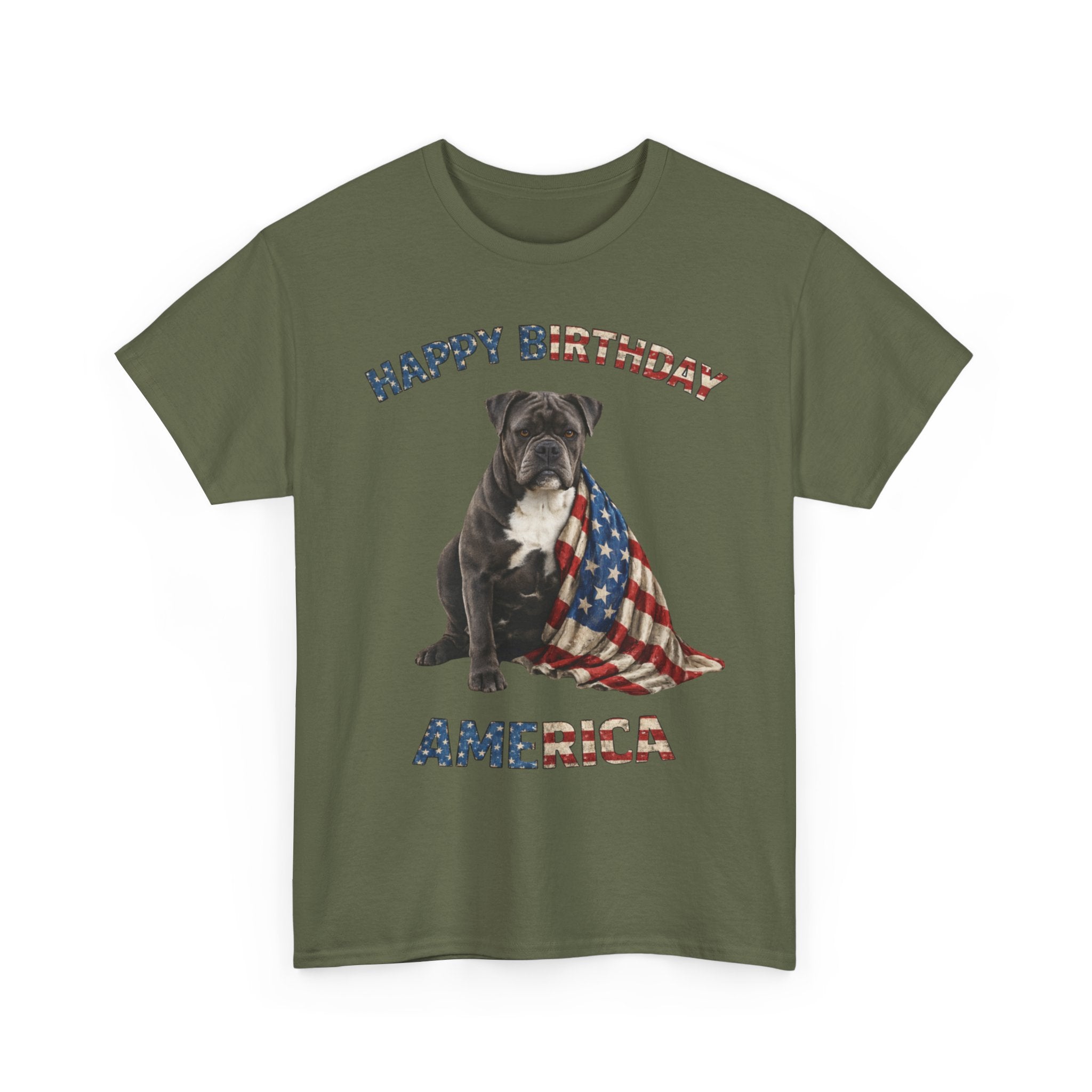 Happy Birthday America Dog Tee — Patriotic American Flag Bulldog T-Shirt