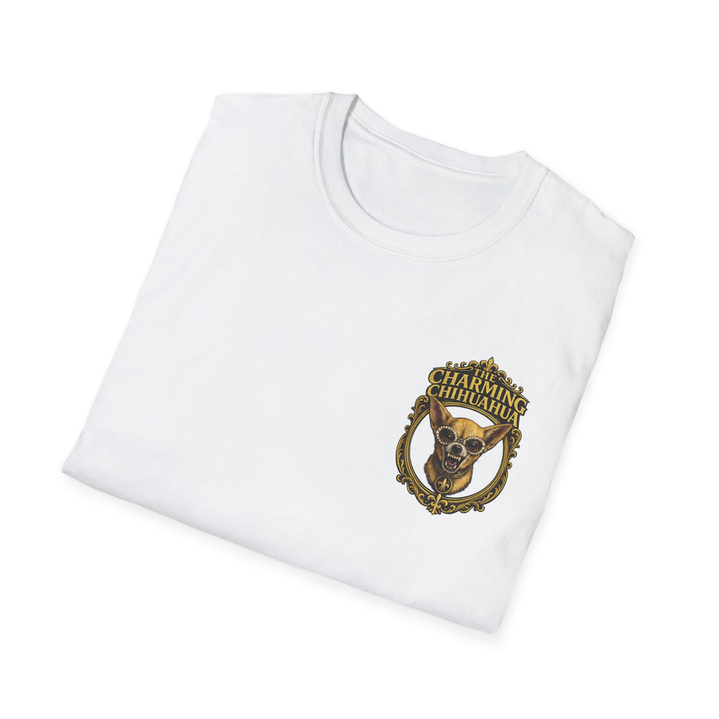 Chihuahua-Charming Chihuahua Graphic Tee — “The Charming Chihuahua” Cute Dog Lover T-Shirt --front and back print
