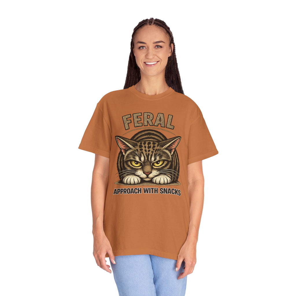 T-Shirt — "Feral: Approach With Snacks" Cat Graphic Tee