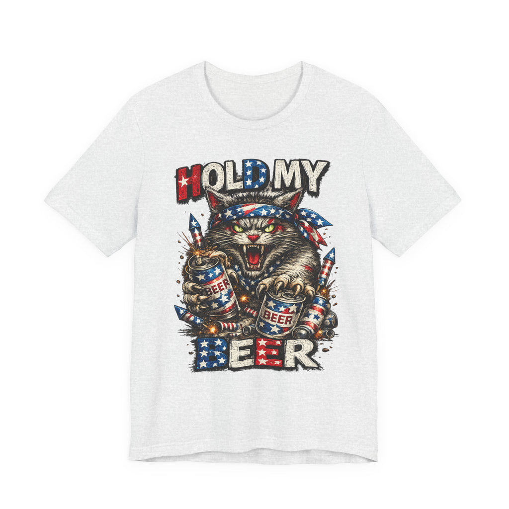 Hold My Beer Cat T-Shirt — Patriotic Funny Independence Day Tee