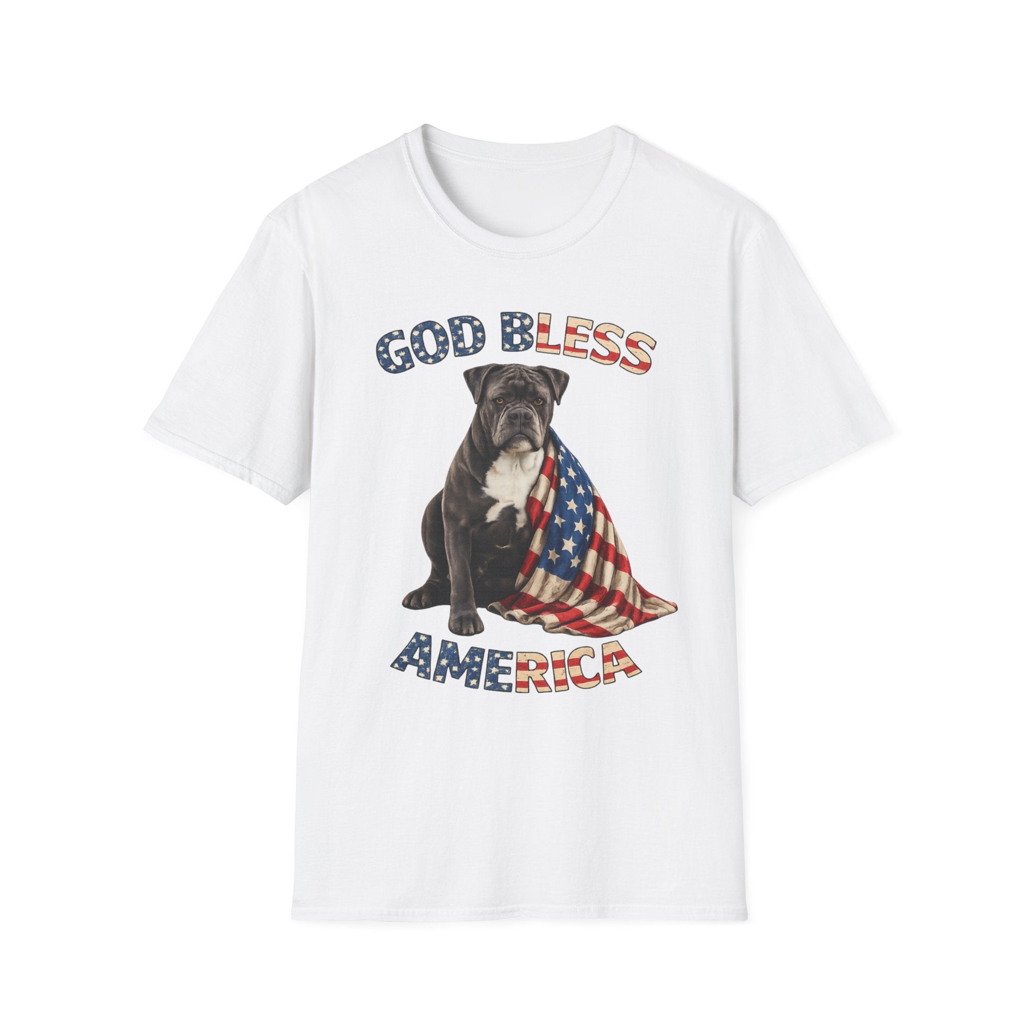 God Bless America Bulldog T-Shirt — Patriotic USA Flag Pup Tee
