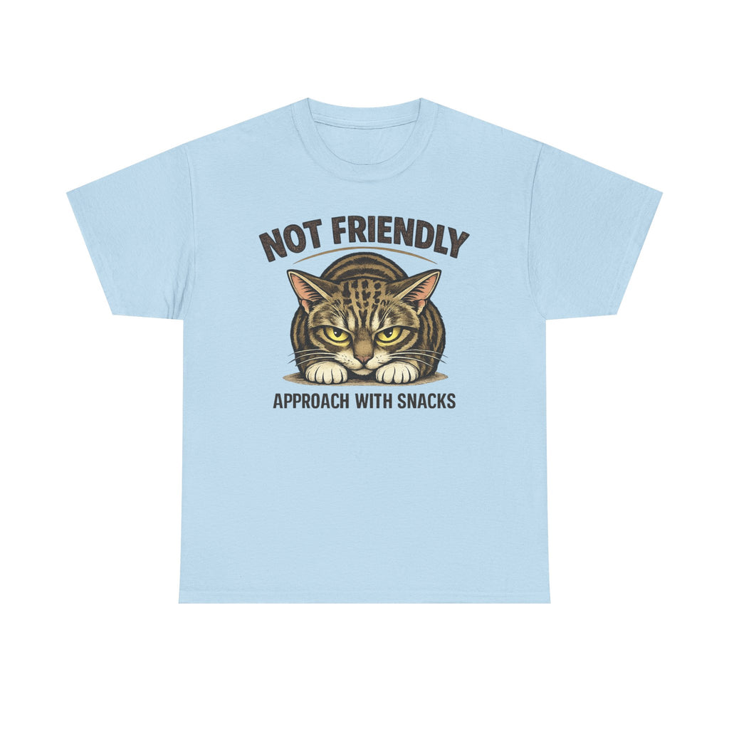 Not Friendly Cat T-Shirt — Graphic Tee "Approach With Snacks"
