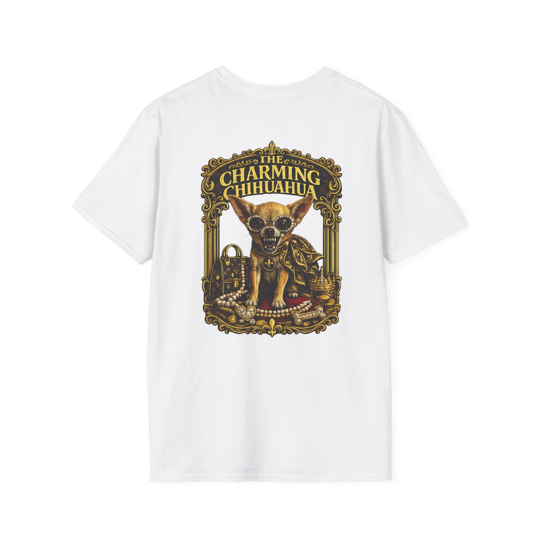 Chihuahua-Charming Chihuahua Graphic Tee — “The Charming Chihuahua” Cute Dog Lover T-Shirt --front and back print