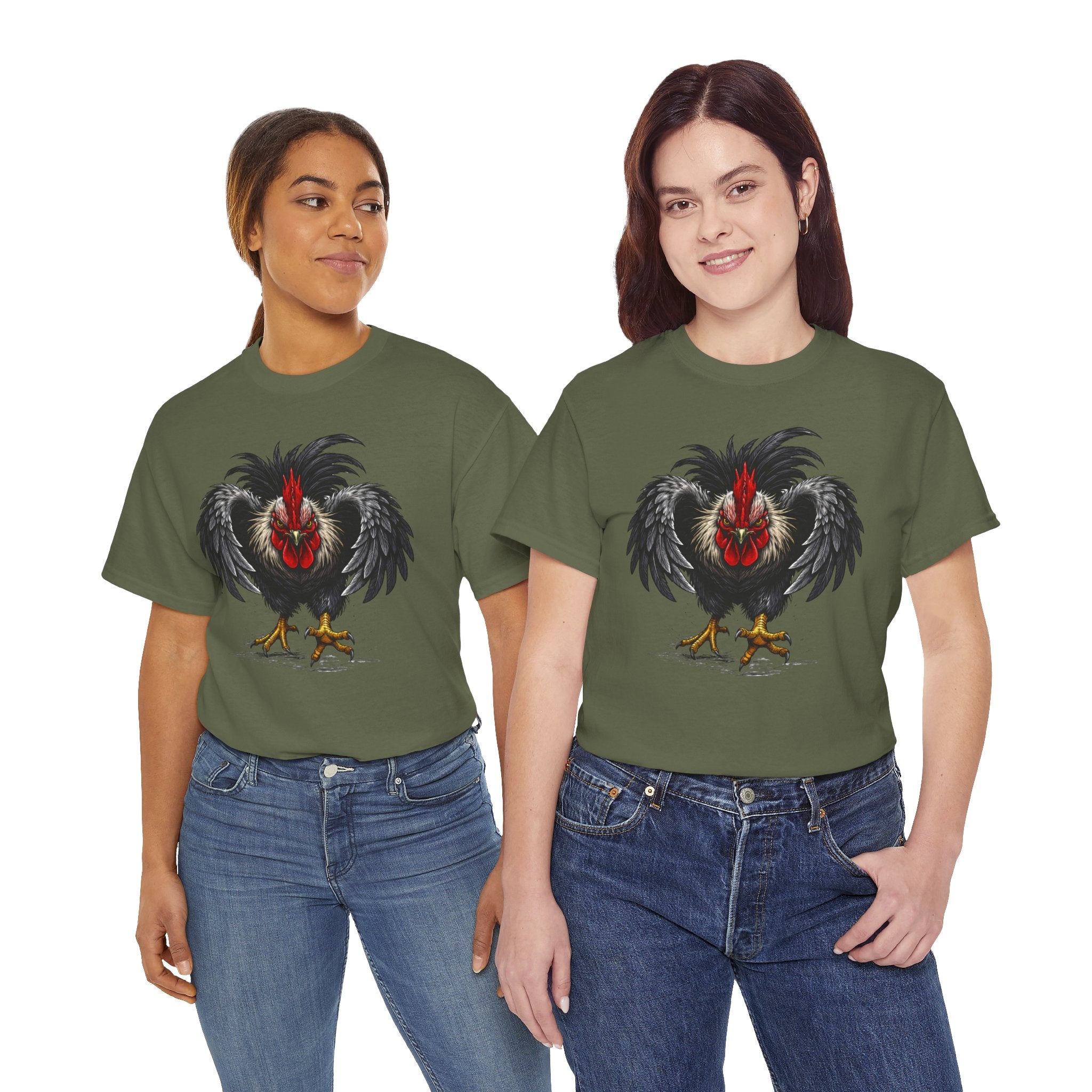Rooster Warrior Graphic Tee — Fierce Black Rooster Illustration T-Shirt