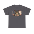 American Flag Cat T‑Shirt — Patriotic Kitten with Coffee Cup
