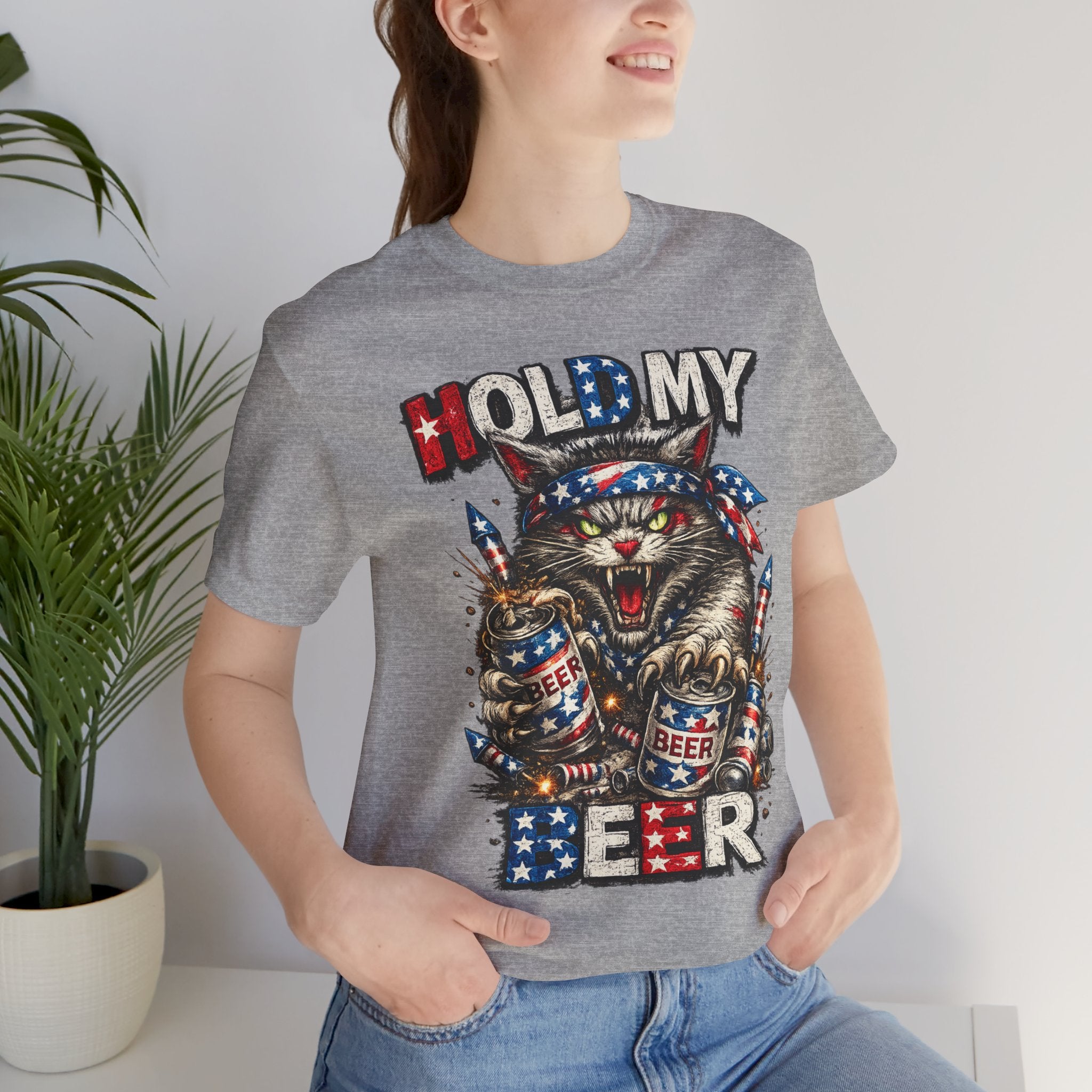 Hold My Beer Cat T-Shirt — Patriotic Funny Independence Day Tee