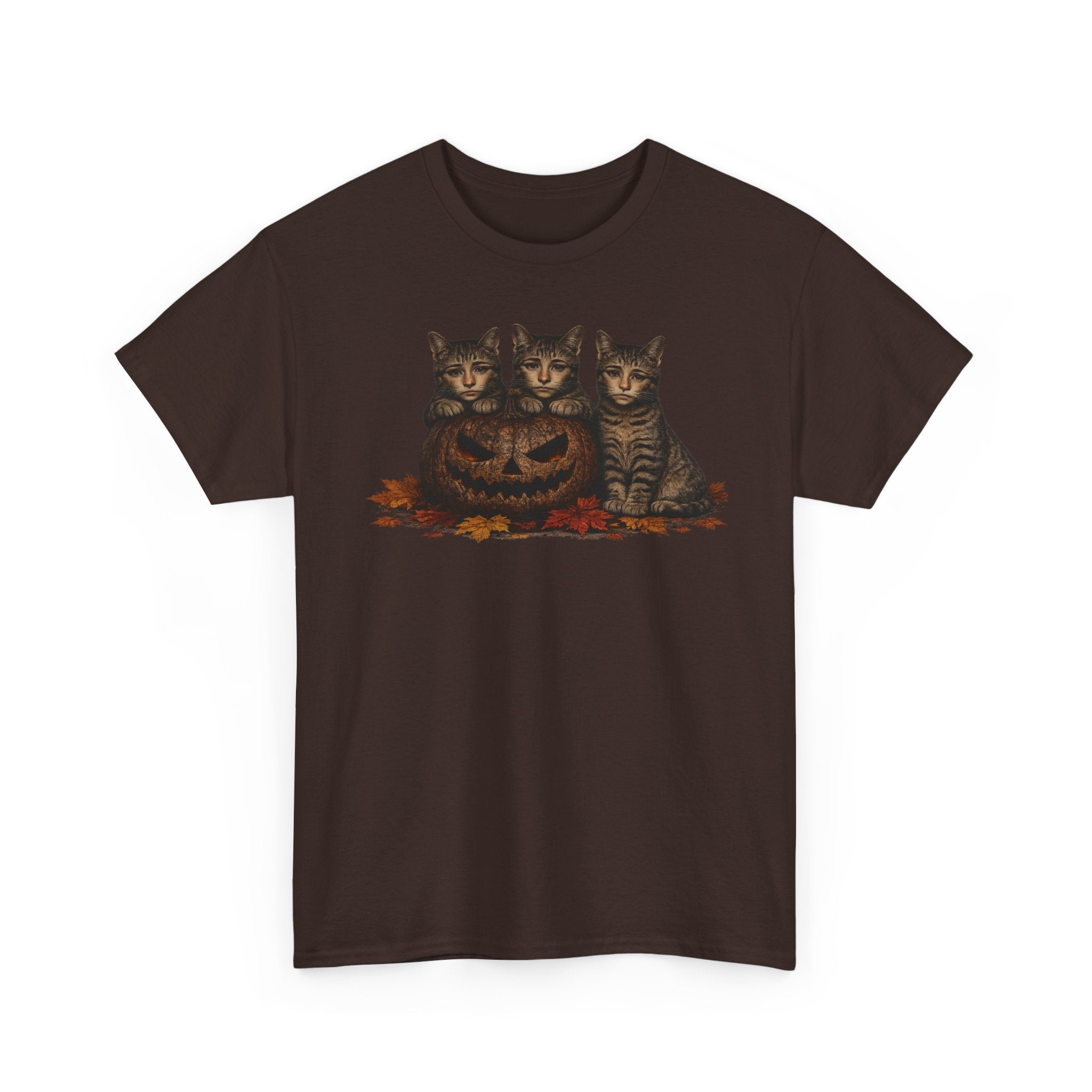Halloween Cats T-Shirt — Trio of Kittens with Jack-O'-Lantern Fall Tee