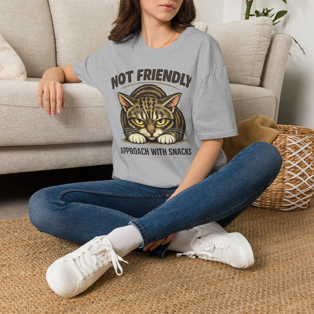 Not Friendly Cat T-Shirt — "Approach With Snacks" Vintage Grumpy Cat Tee