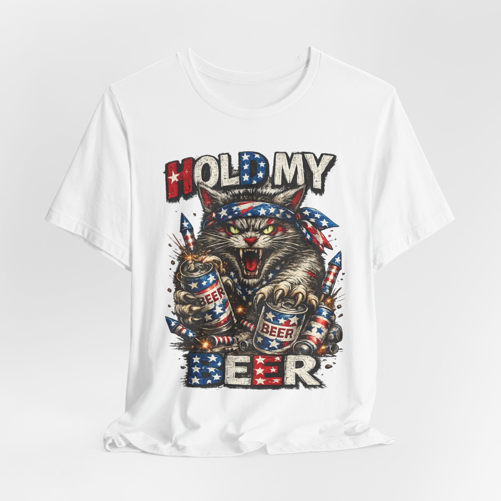 Hold My Beer Cat T-Shirt — Patriotic Funny Independence Day Tee