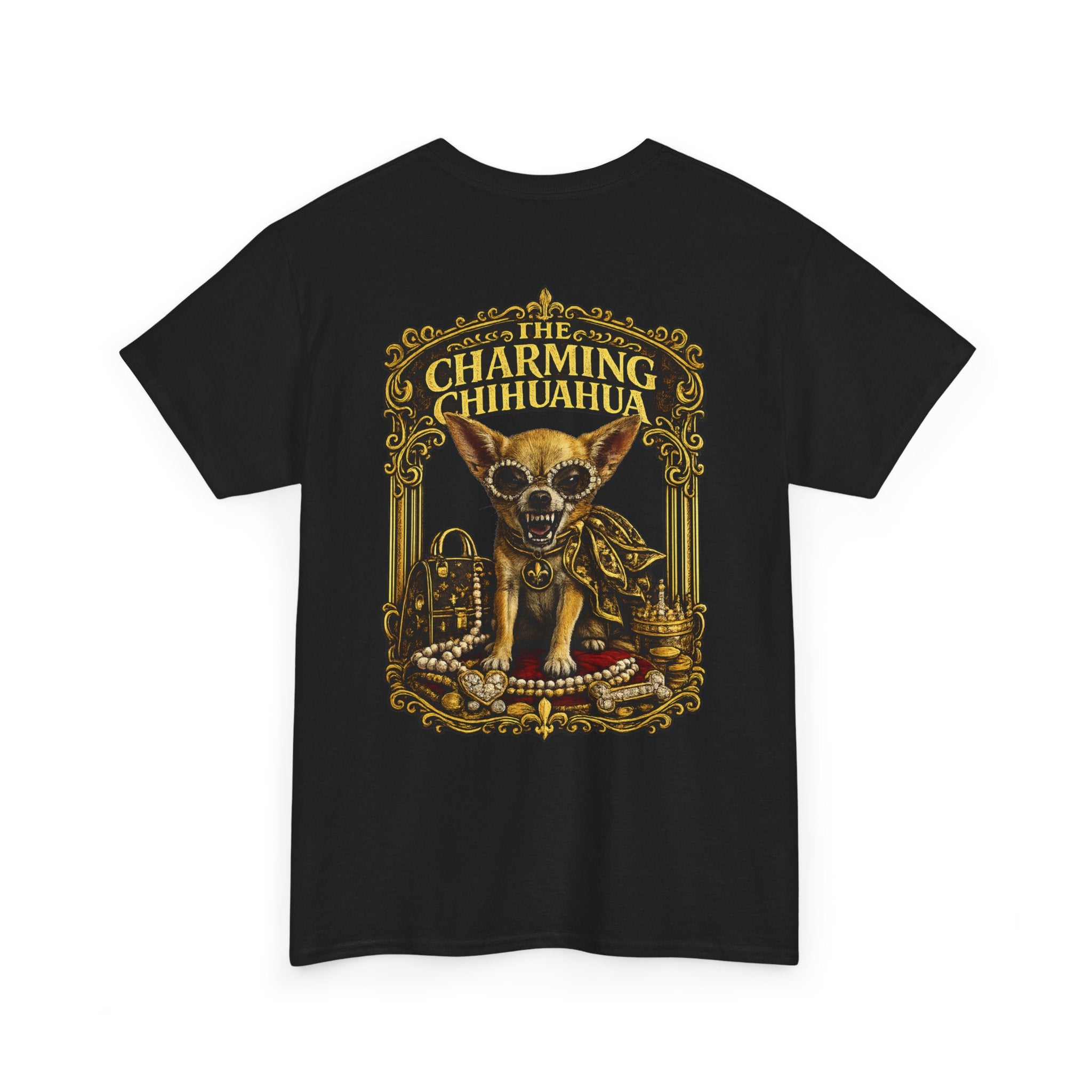 Chihuahua Crest Tee with back print — Vintage Chihuahua "THE CHARMNG CHIHUAHUA"