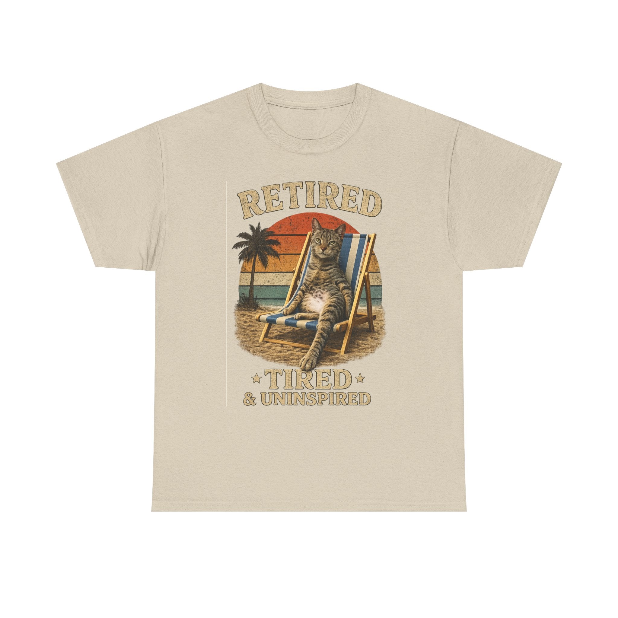 Retired, Tired & Uninspired Cat Tee — Funny Retirement Shirt