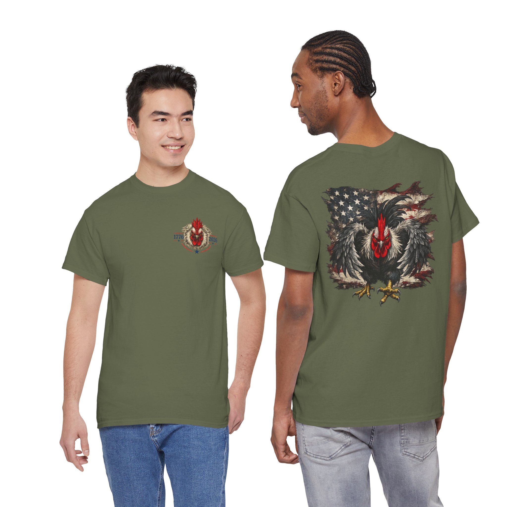 Patriotic Rooster Tee - American Flag Chicken Graphic T-Shirt
