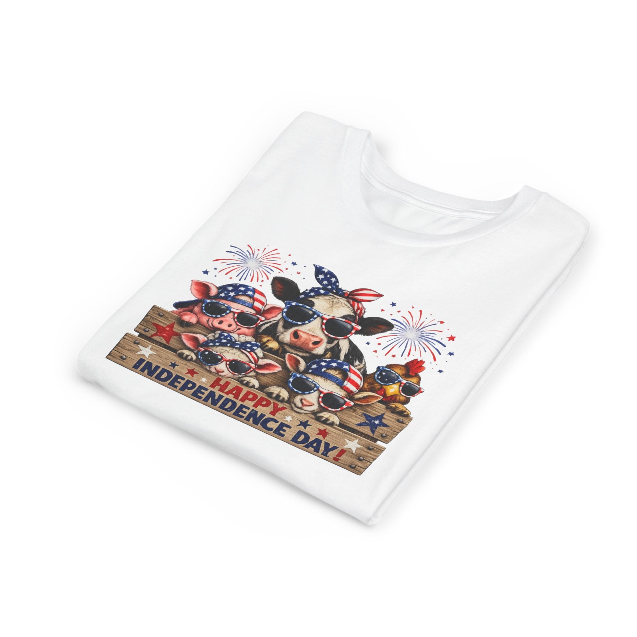Youth Tee - Happy Independence Day Cow Patriotic Graphic