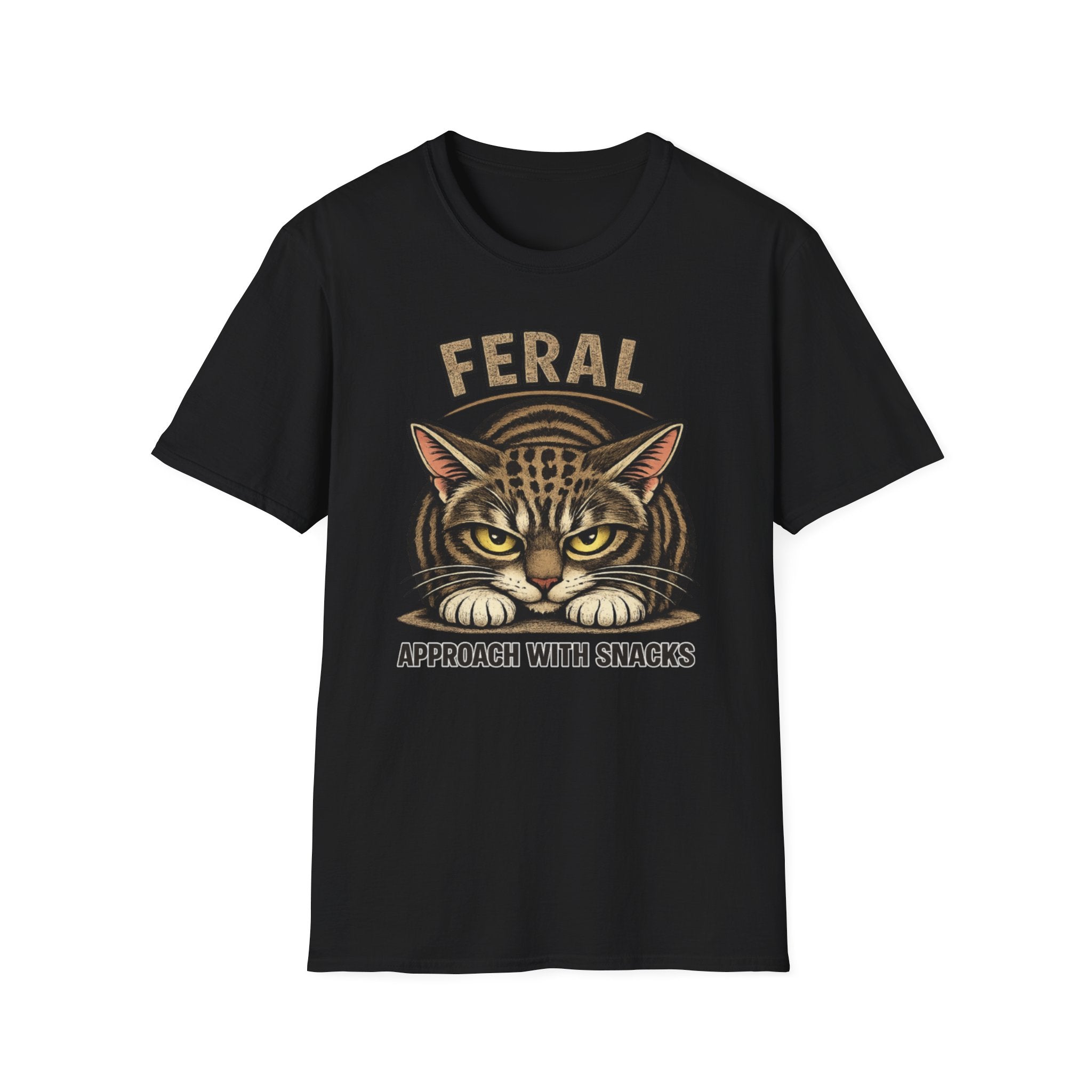 Feral Cat T-Shirt — "Feral: Approach With Snacks" Vintage-Style Graphic Tee