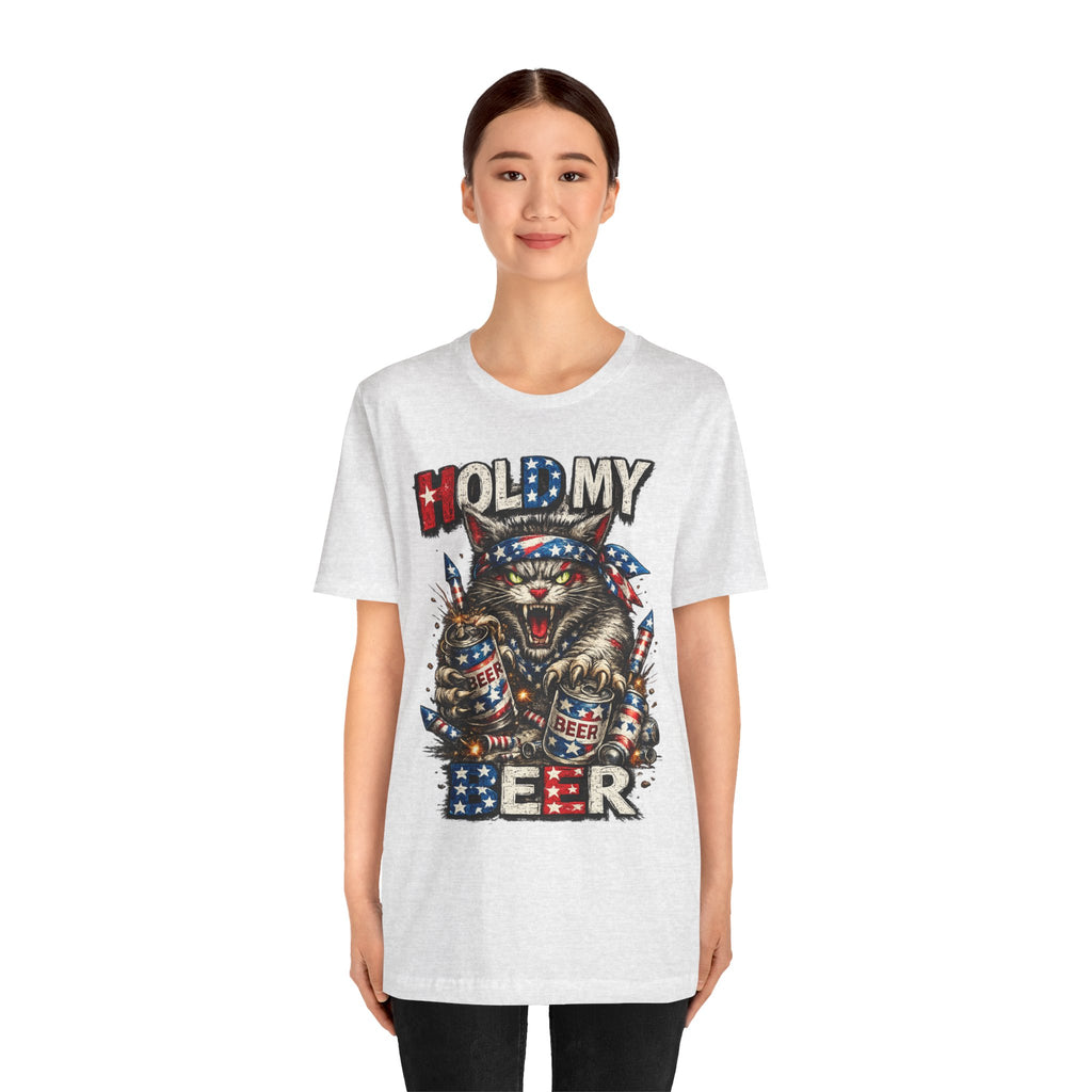Hold My Beer Cat T-Shirt — Patriotic Funny Independence Day Tee